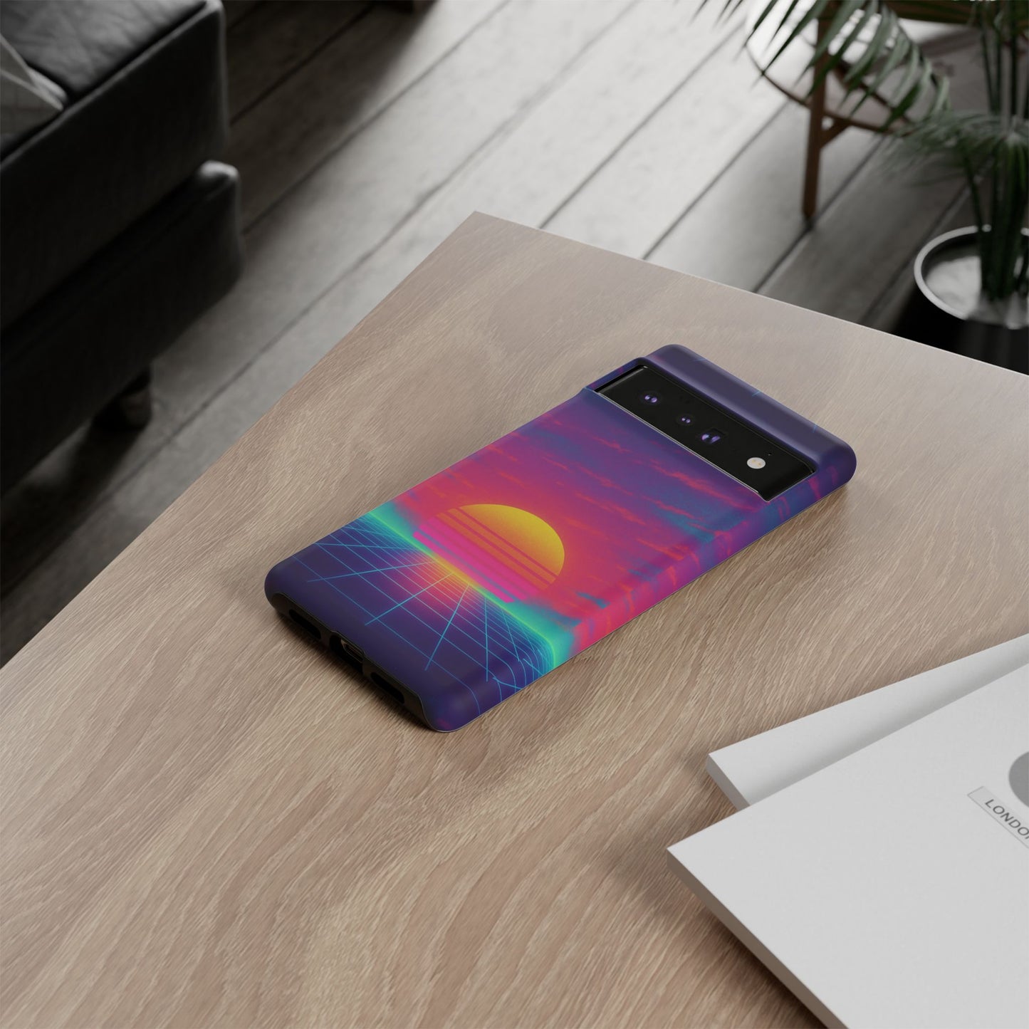 Retro Sunset Tough Phone Case - Vibrant 80s Aesthetic