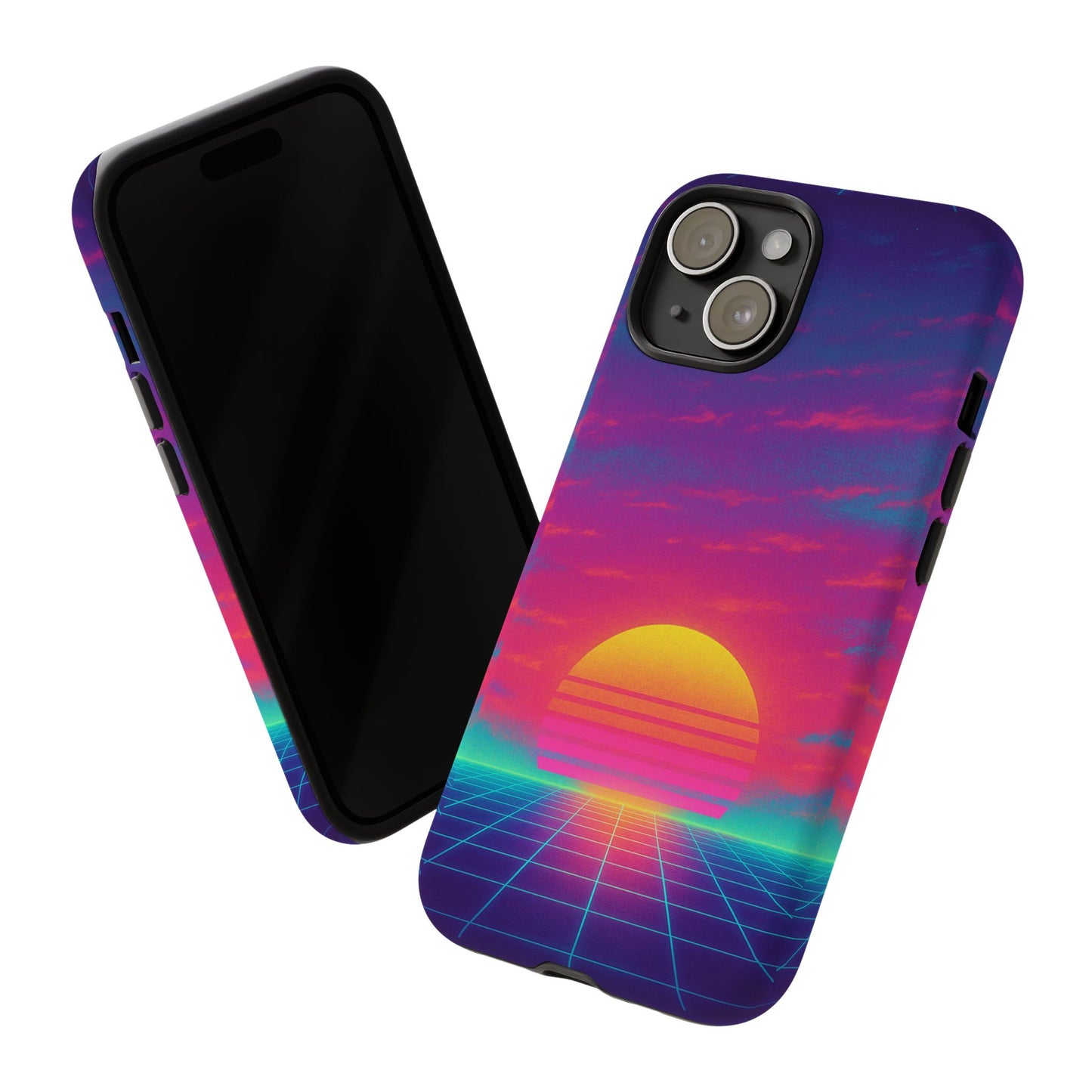 Retro Sunset Tough Phone Case - Vibrant 80s Aesthetic