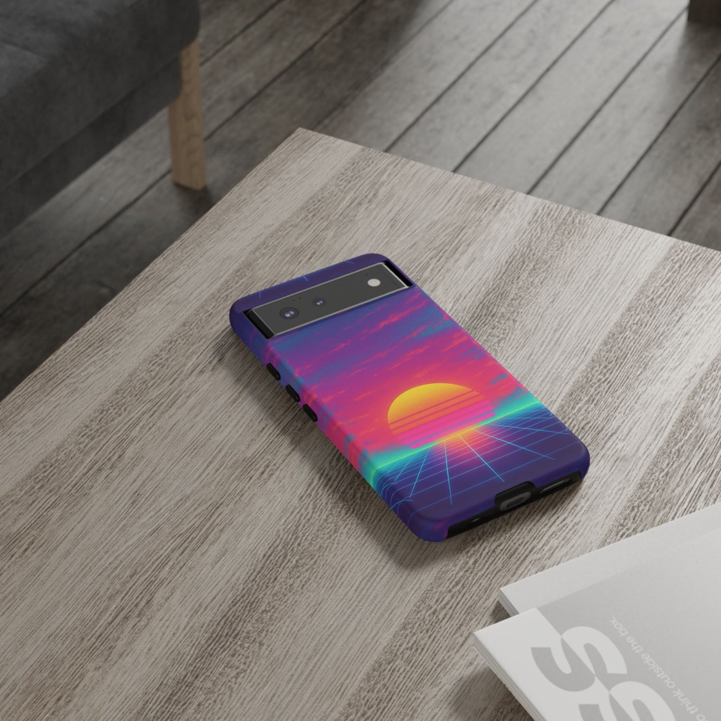 Retro Sunset Tough Phone Case - Vibrant 80s Aesthetic
