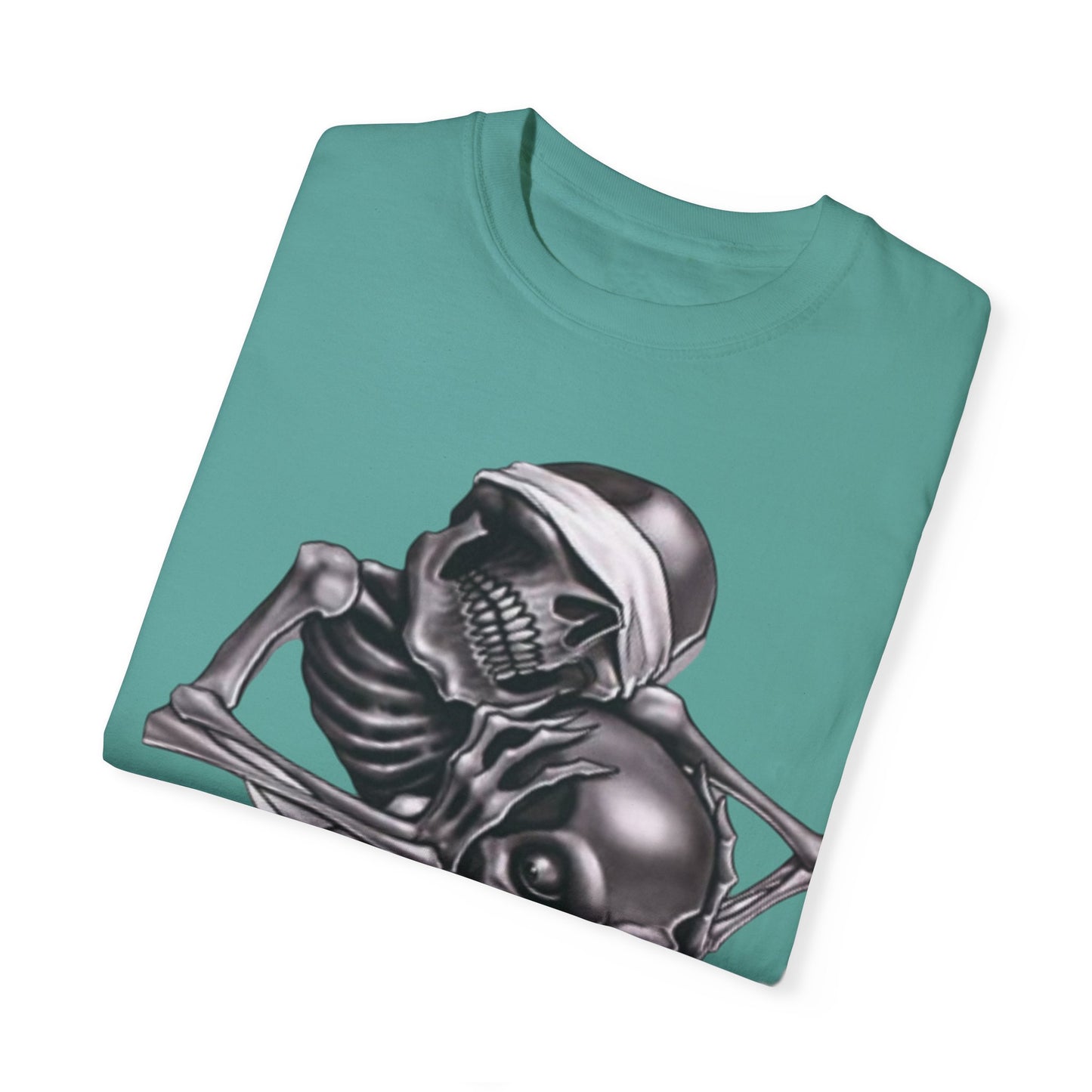 Unisex Garment-Dyed T-Shirt with Skull Design -hear no evil speak no evil see no evil- Edgy Streetwear for Halloween and Everyday