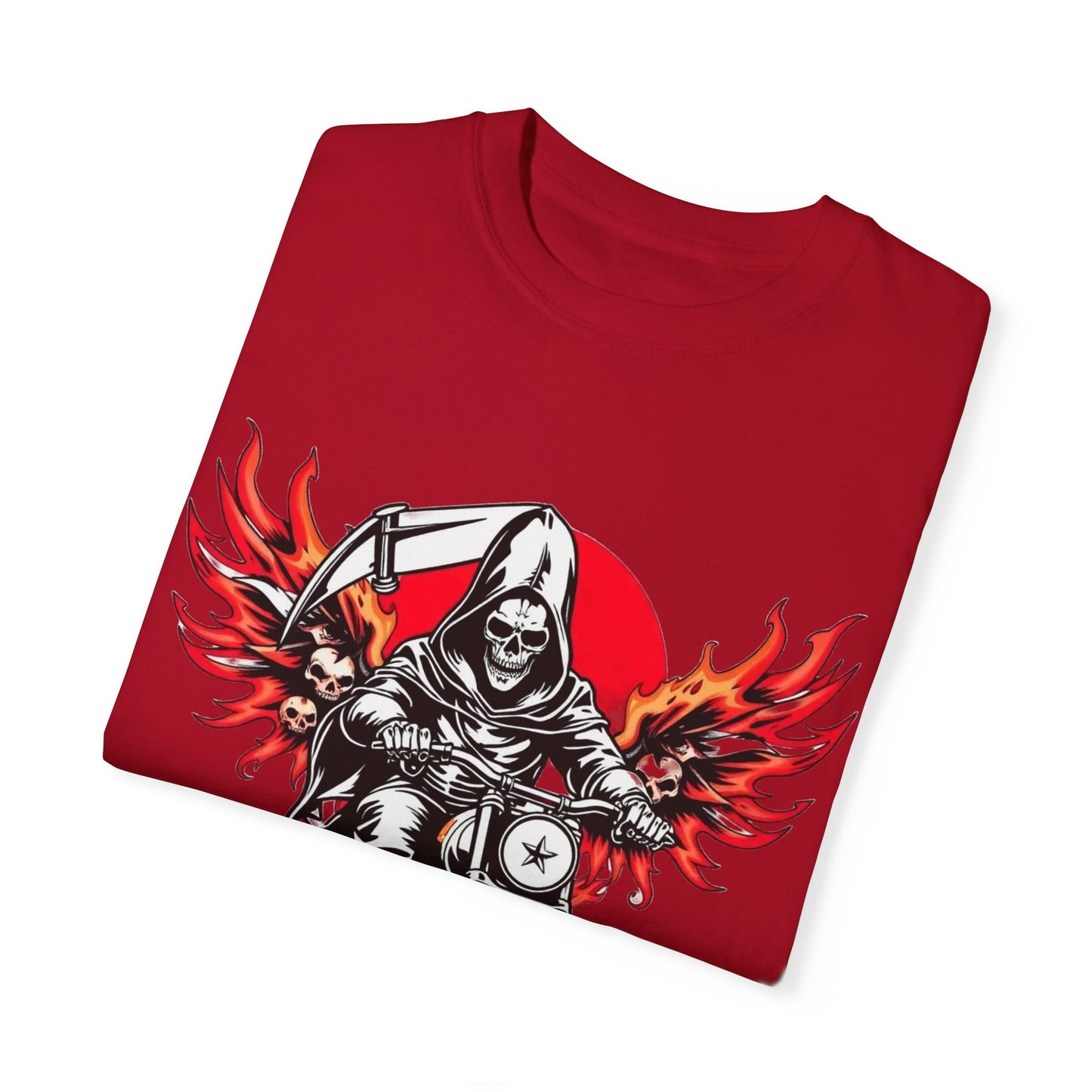 Unisex Motorcycle Grim Reaper T-Shirt - Bold Graphic Tee for Bikers and Rebels