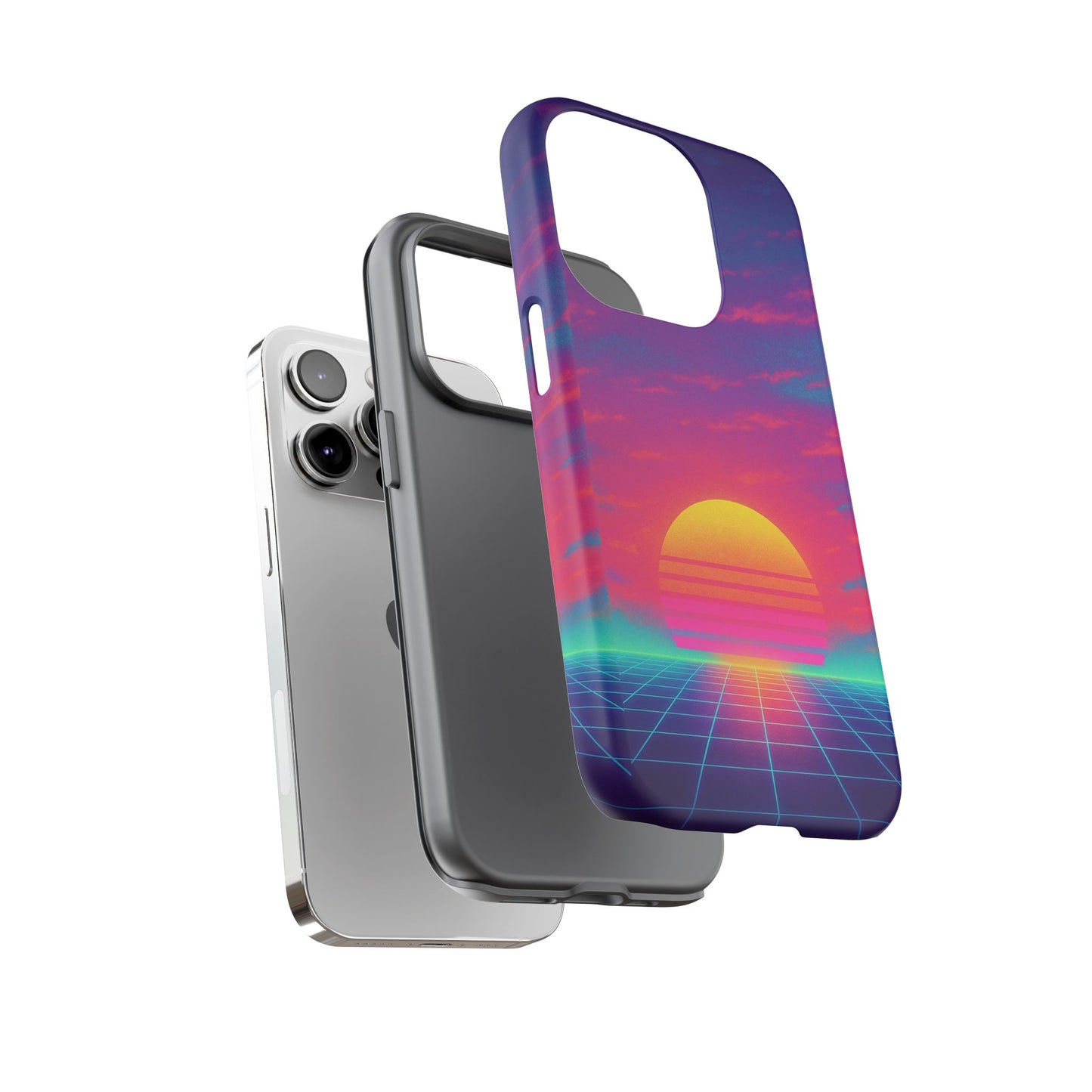 Retro Sunset Tough Phone Case - Vibrant 80s Aesthetic