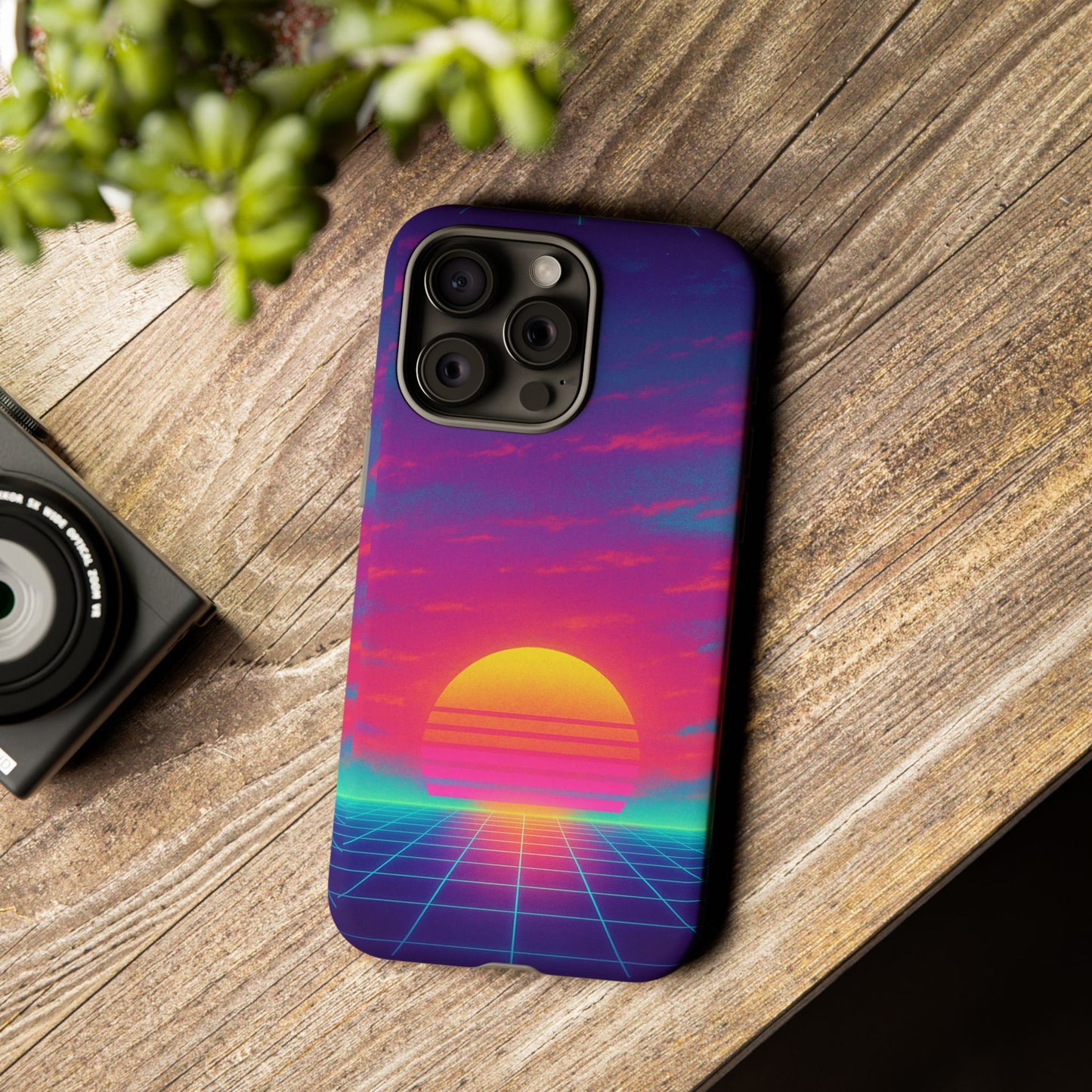 Retro Sunset Tough Phone Case - Vibrant 80s Aesthetic