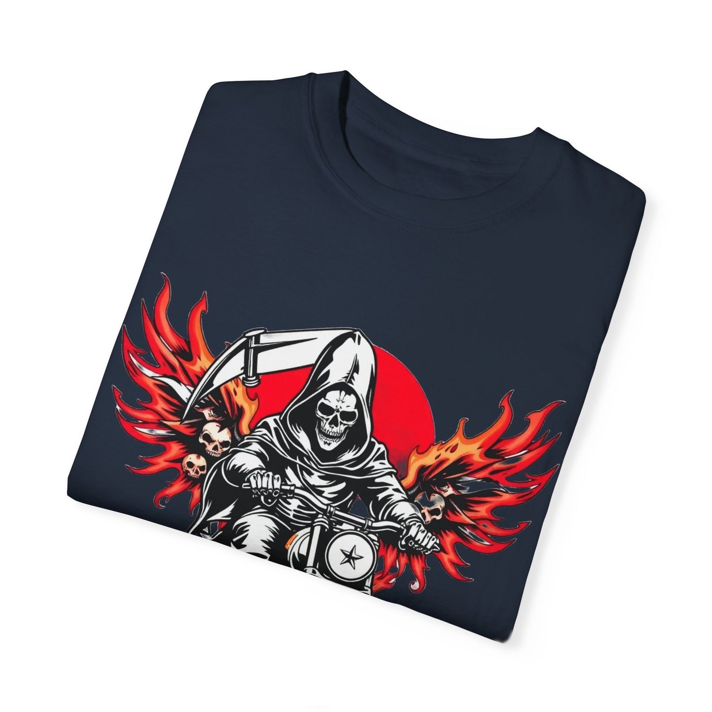 Unisex Motorcycle Grim Reaper T-Shirt - Bold Graphic Tee for Bikers and Rebels