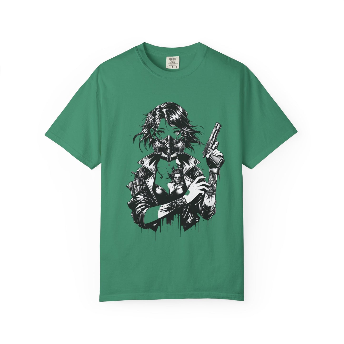 Edgy Graphic T-Shirt - Rebel Woman with Gun Design