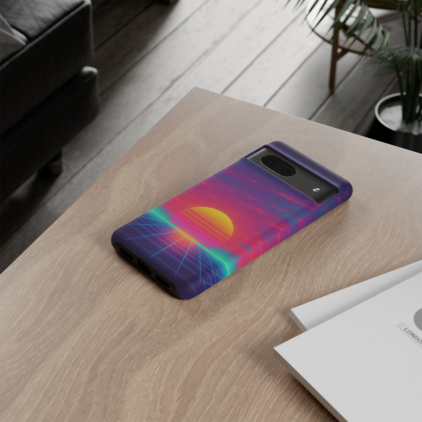 Retro Sunset Tough Phone Case - Vibrant 80s Aesthetic