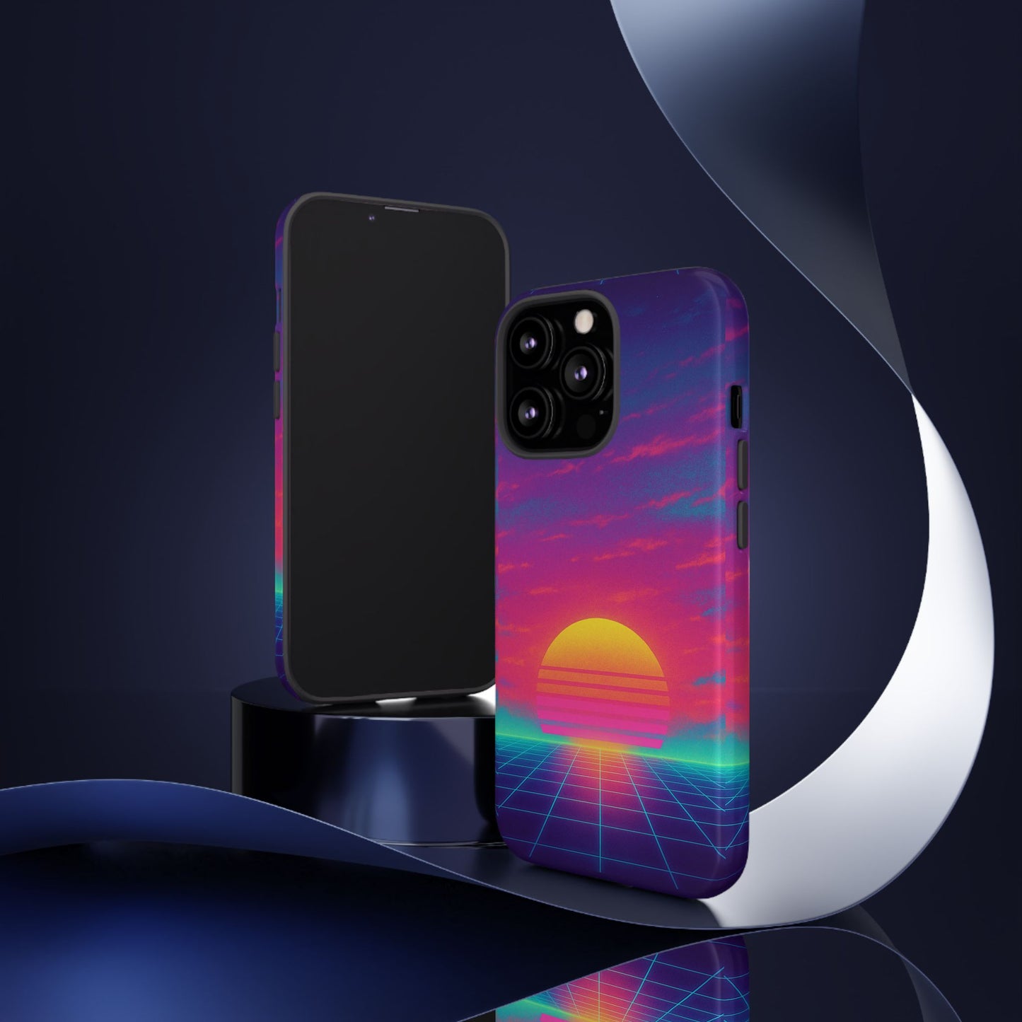 Retro Sunset Tough Phone Case - Vibrant 80s Aesthetic