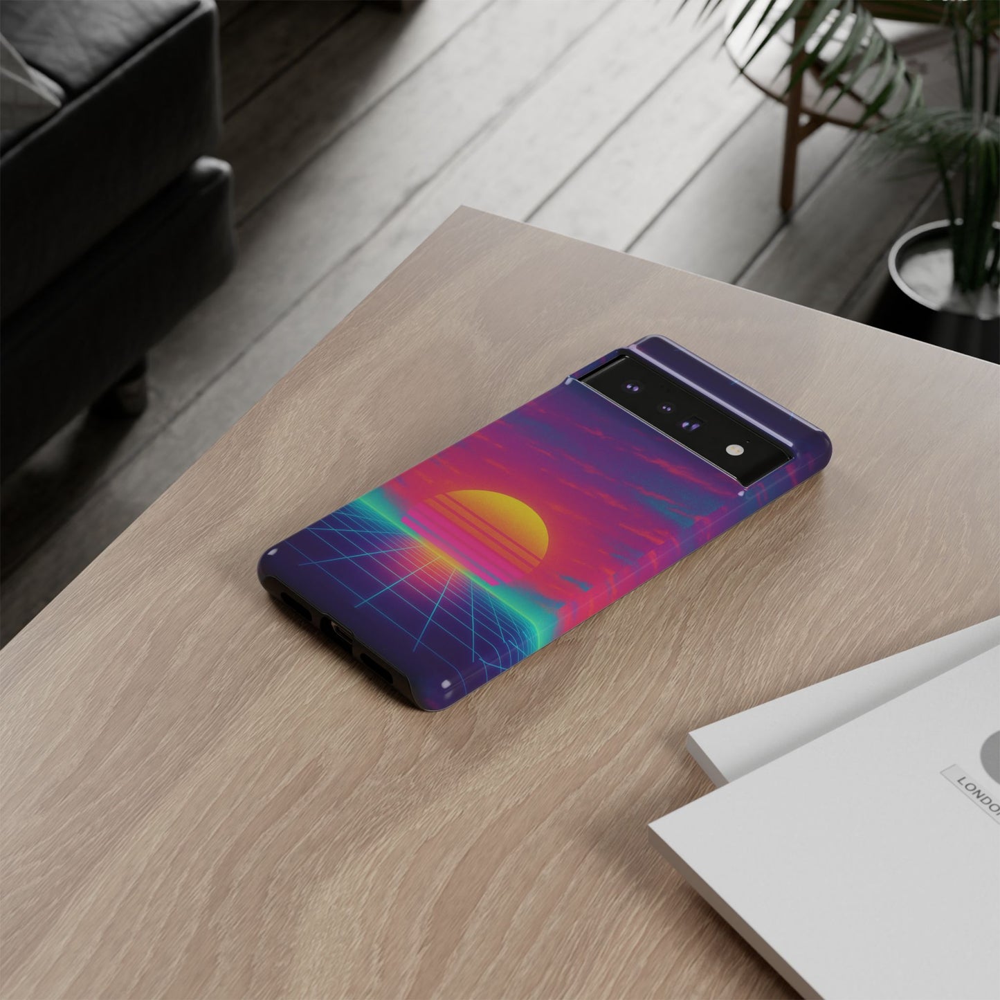 Retro Sunset Tough Phone Case - Vibrant 80s Aesthetic