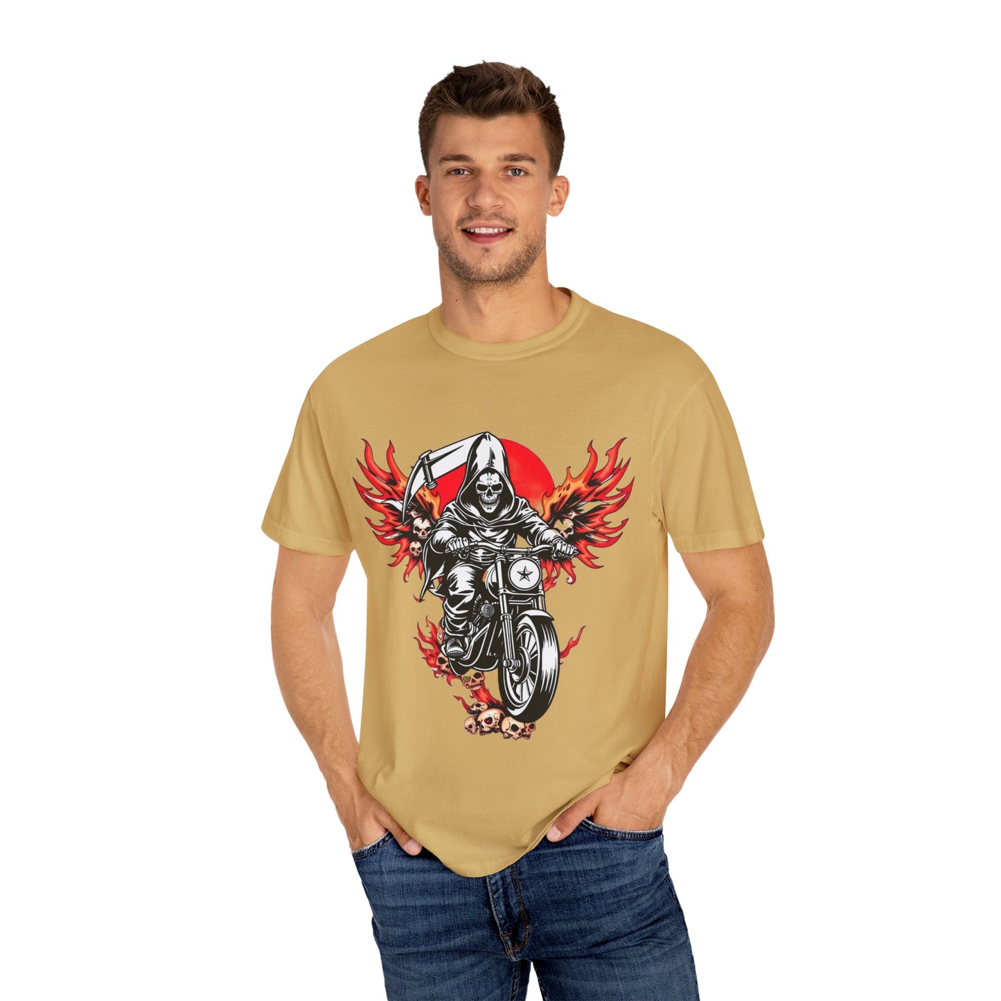Unisex Motorcycle Grim Reaper T-Shirt - Bold Graphic Tee for Bikers and Rebels