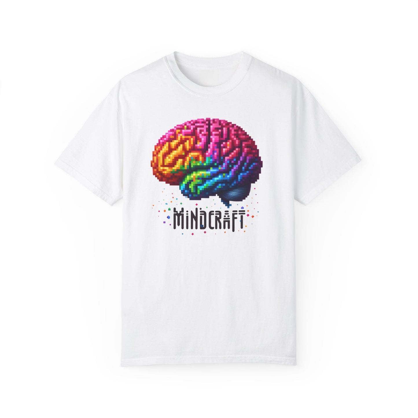 Mindcraft Brain Unisex Garment-Dyed T-Shirt | Colorful Pixel Art Tee
