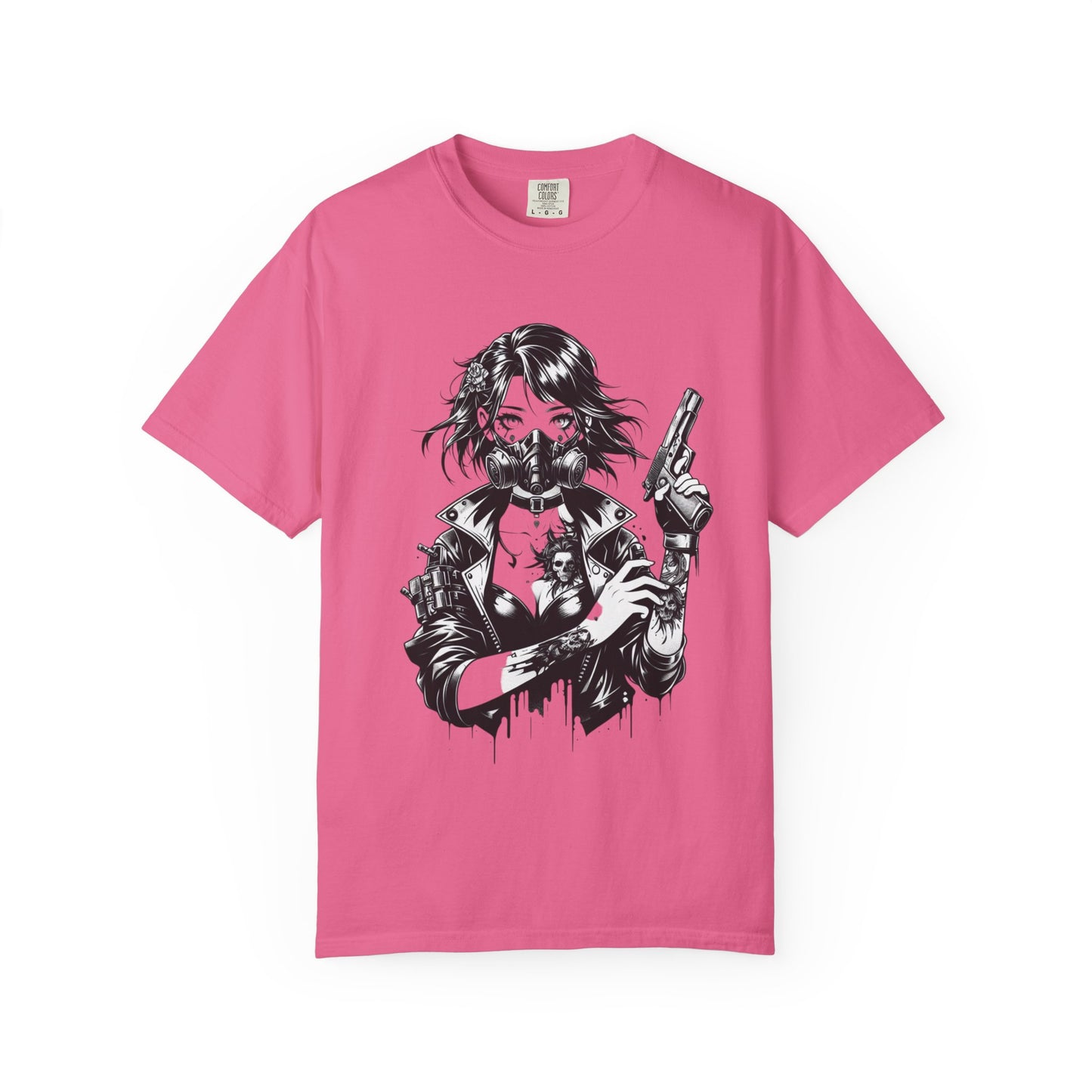 Edgy Graphic T-Shirt - Rebel Woman with Gun Design