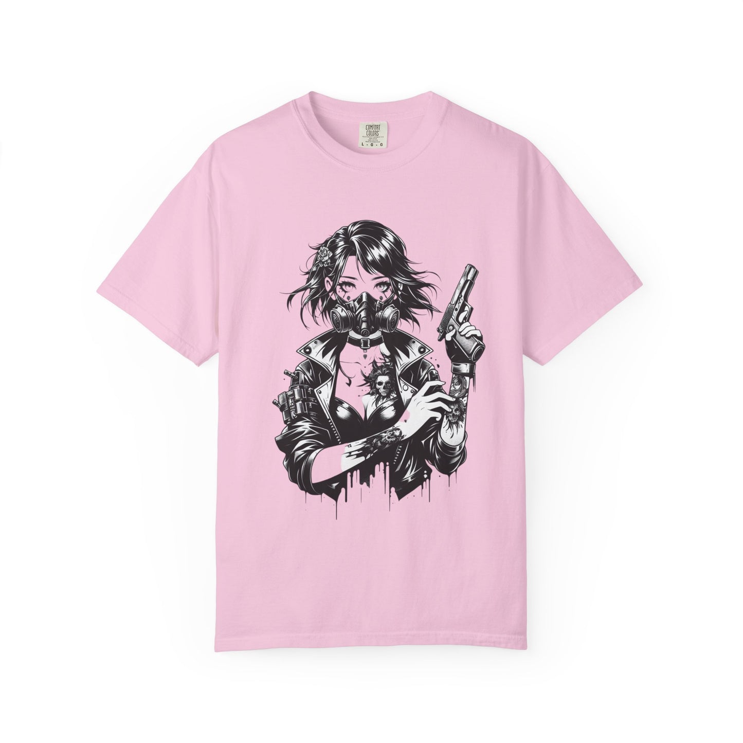 Edgy Graphic T-Shirt - Rebel Woman with Gun Design