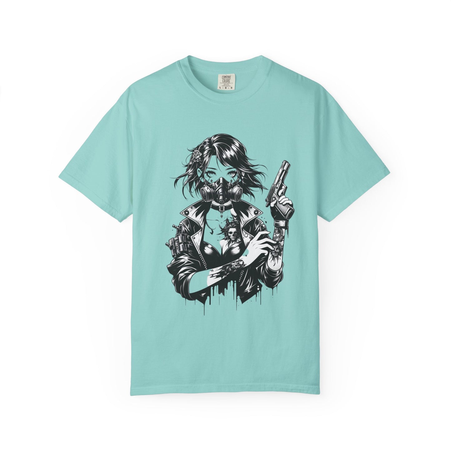 Edgy Graphic T-Shirt - Rebel Woman with Gun Design