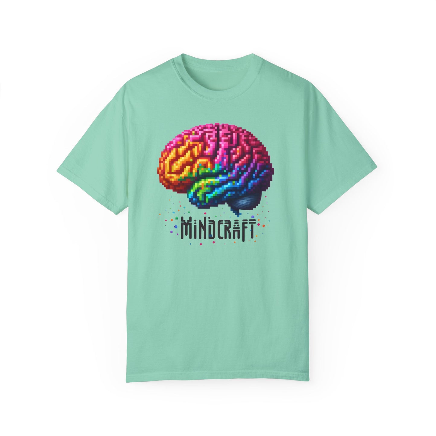 Mindcraft Brain Unisex Garment-Dyed T-Shirt | Colorful Pixel Art Tee