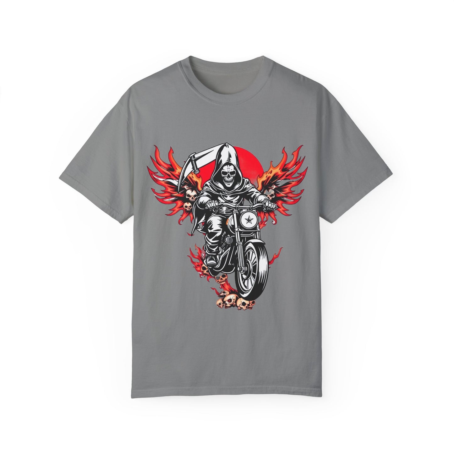 Unisex Motorcycle Grim Reaper T-Shirt - Bold Graphic Tee for Bikers and Rebels