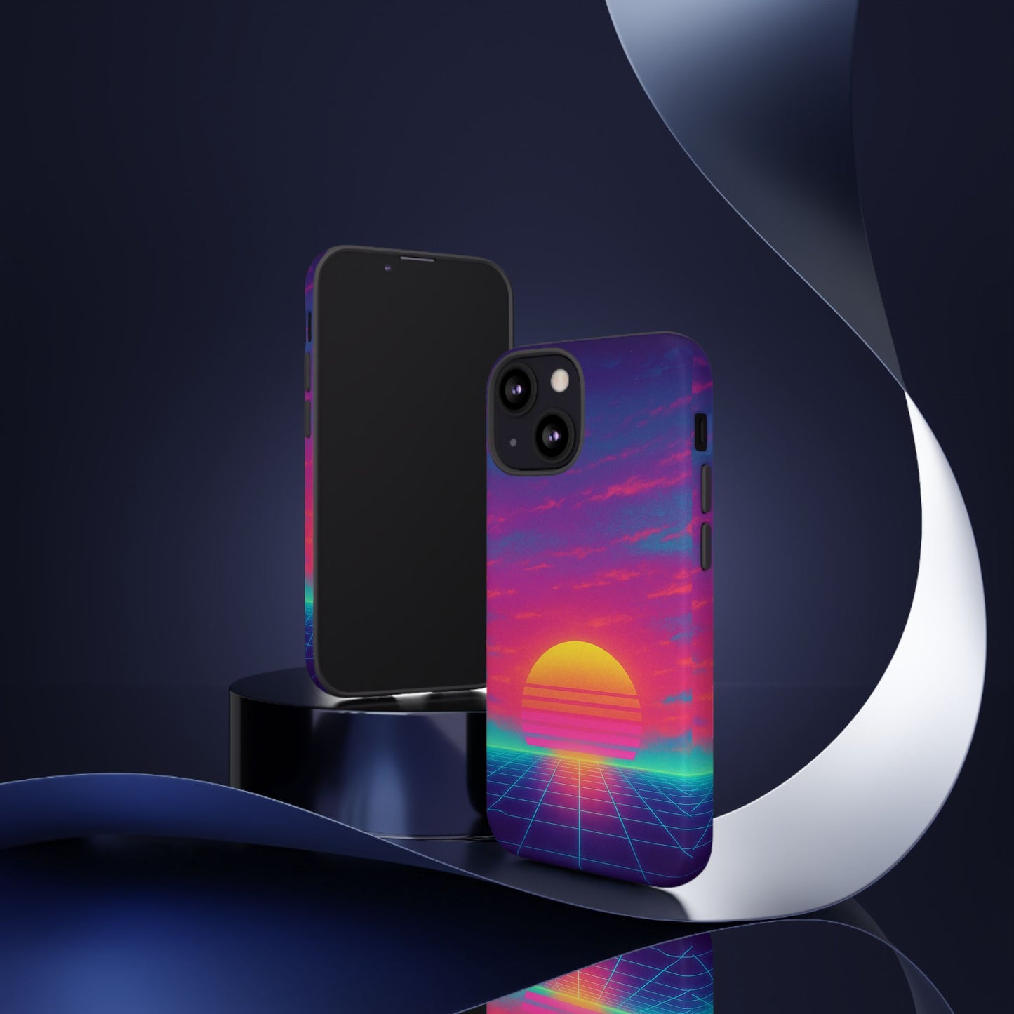 Retro Sunset Tough Phone Case - Vibrant 80s Aesthetic