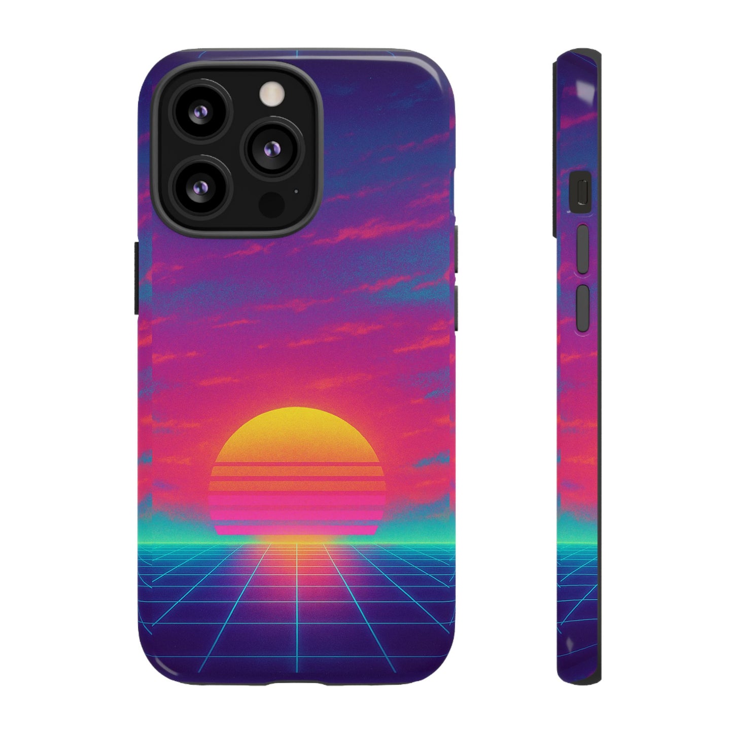 Retro Sunset Tough Phone Case - Vibrant 80s Aesthetic
