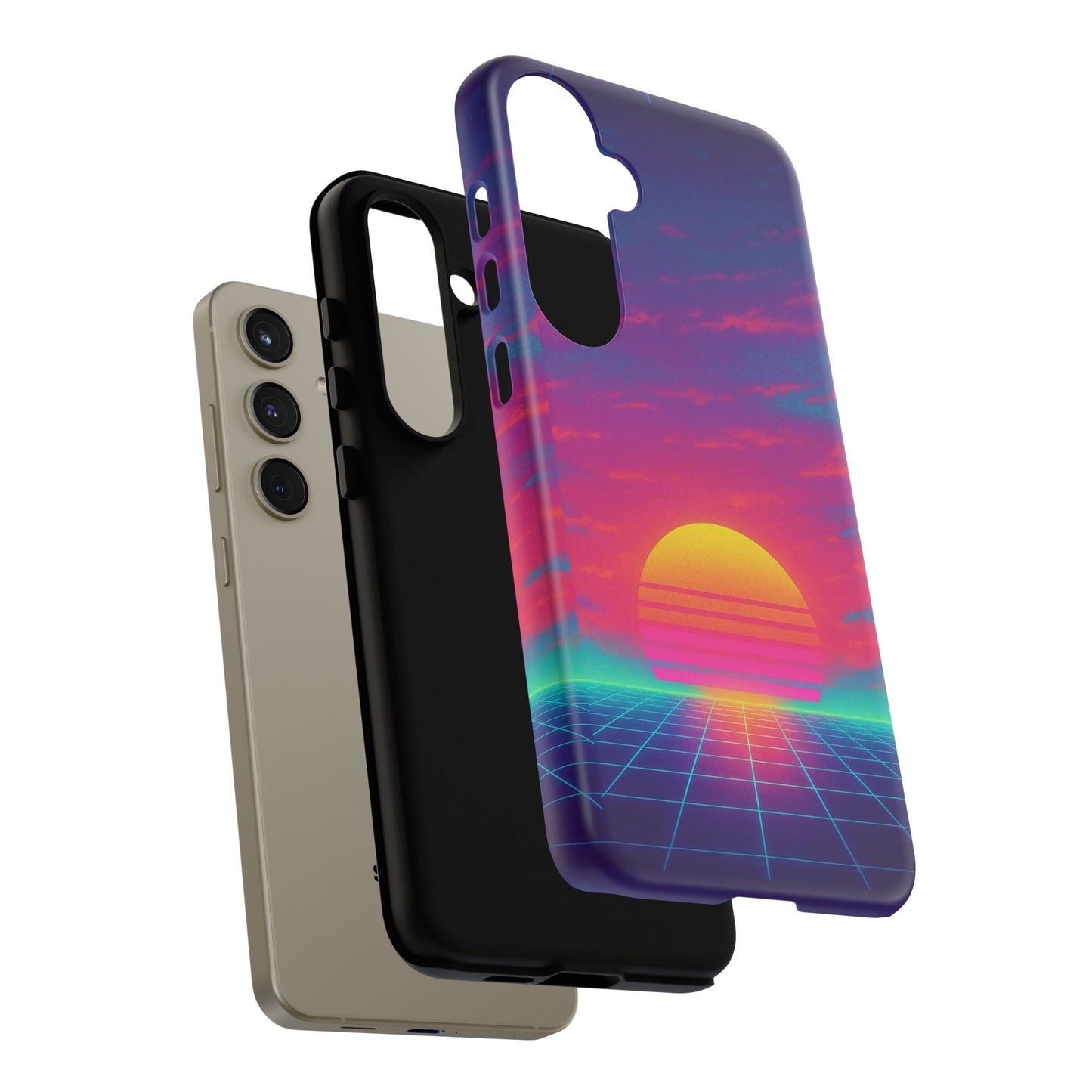 Retro Sunset Tough Phone Case - Vibrant 80s Aesthetic
