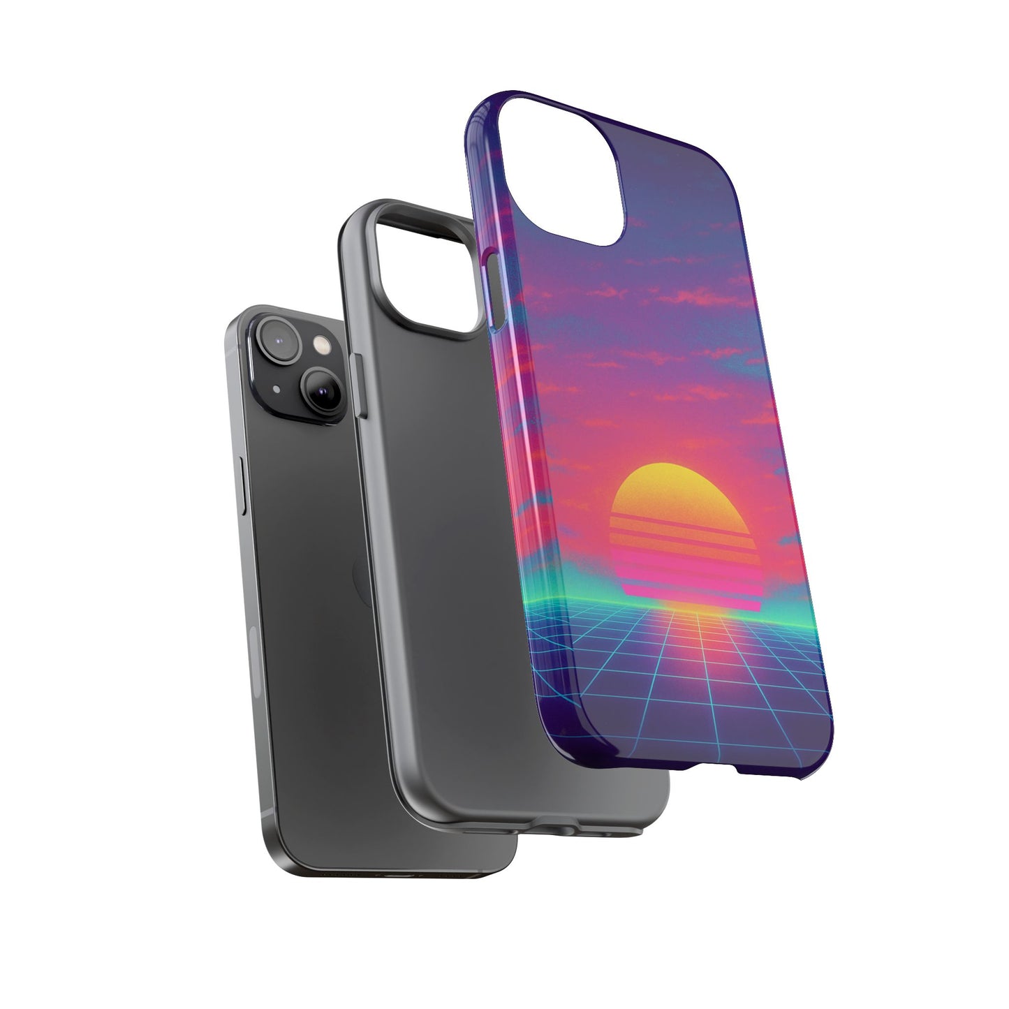 Retro Sunset Tough Phone Case - Vibrant 80s Aesthetic