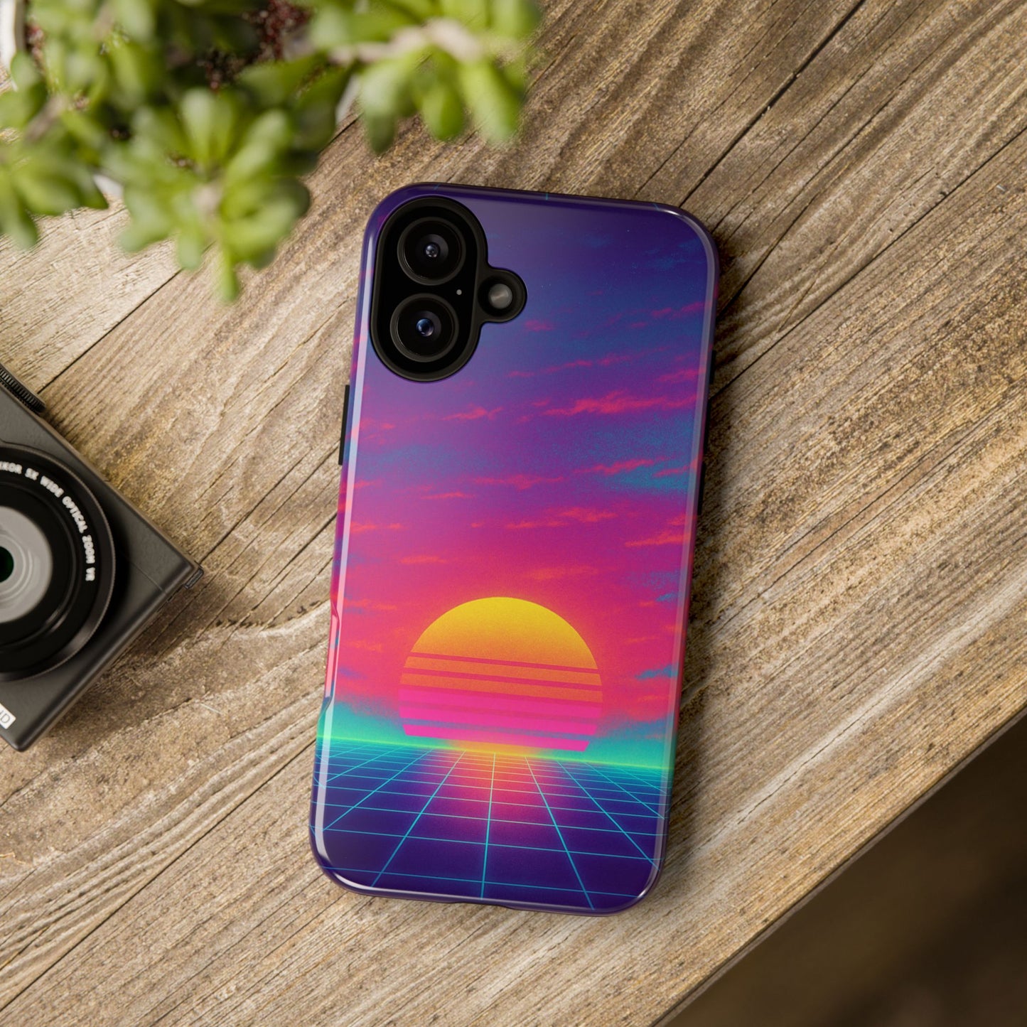 Retro Sunset Tough Phone Case - Vibrant 80s Aesthetic