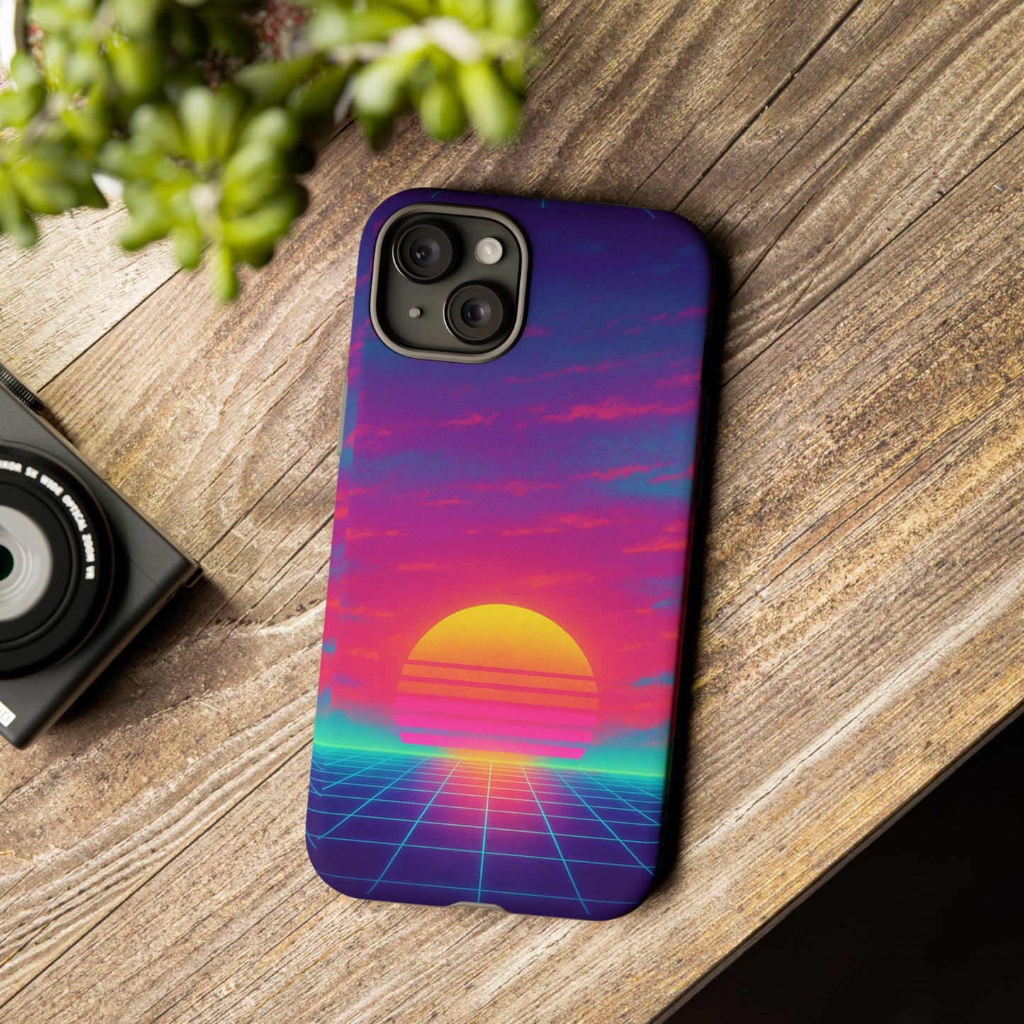 Retro Sunset Tough Phone Case - Vibrant 80s Aesthetic