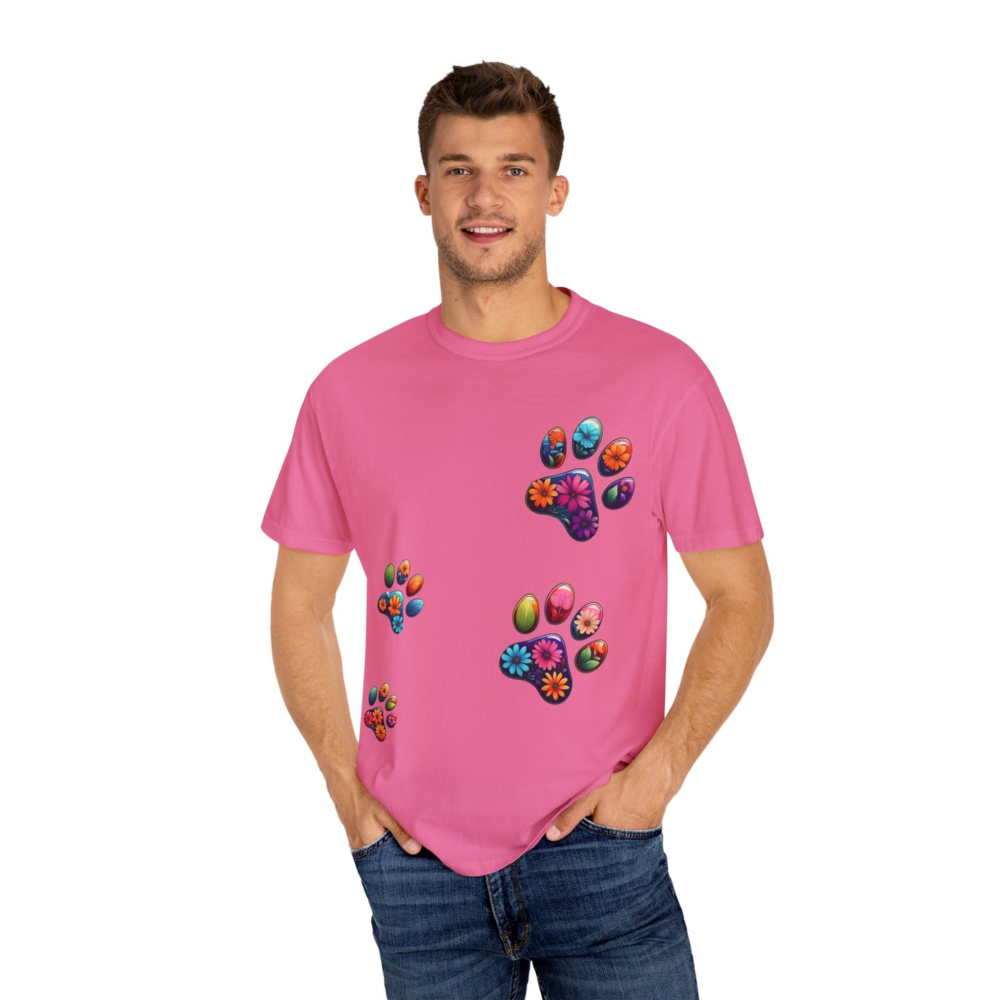 Floral Paw Print T-Shirt for Pet Lovers