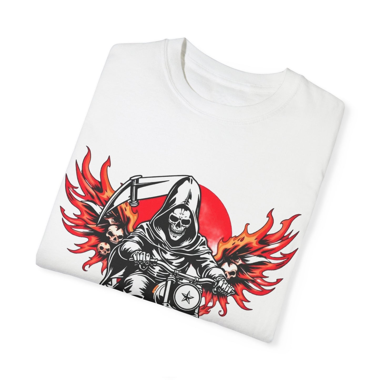 Unisex Motorcycle Grim Reaper T-Shirt - Bold Graphic Tee for Bikers and Rebels