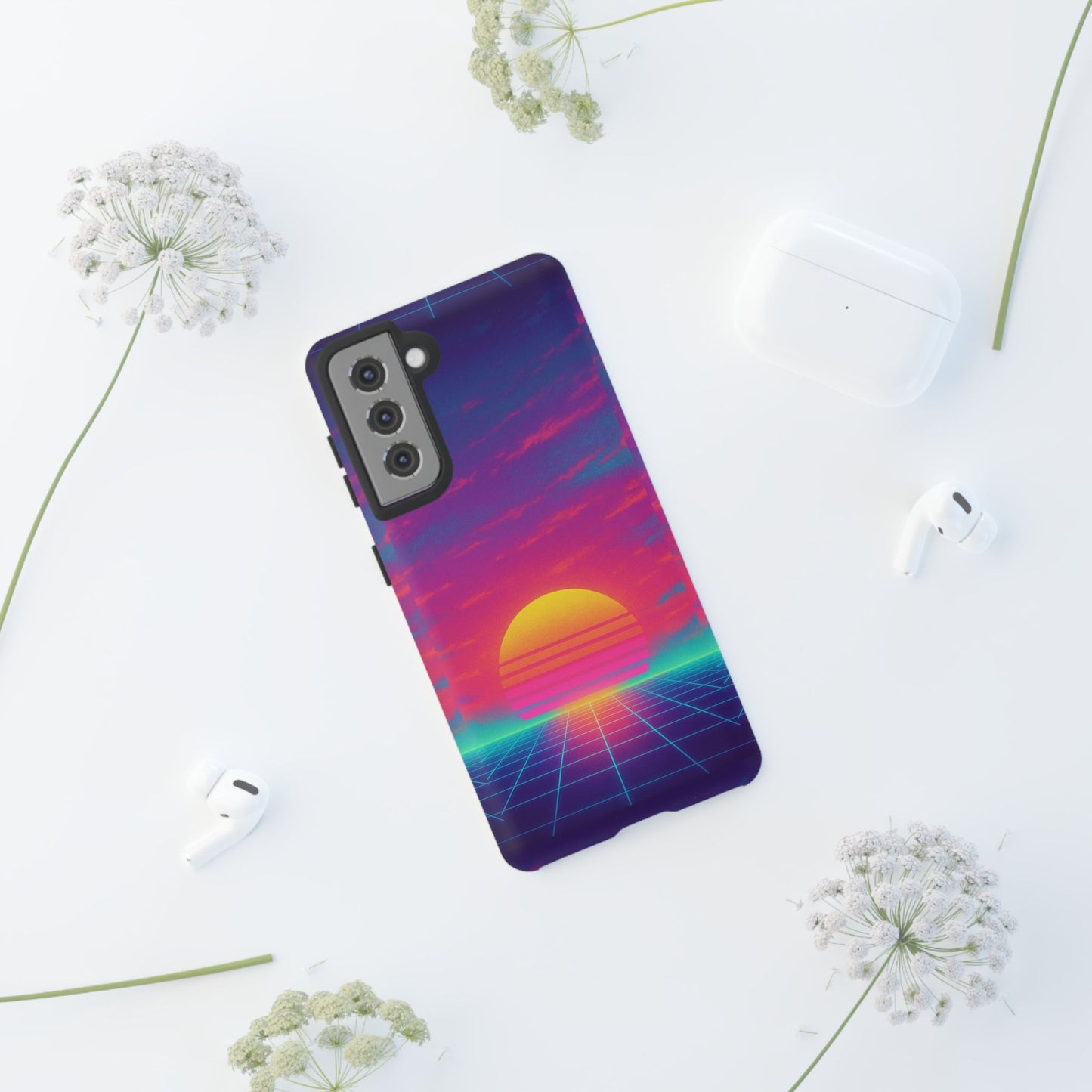 Retro Sunset Tough Phone Case - Vibrant 80s Aesthetic
