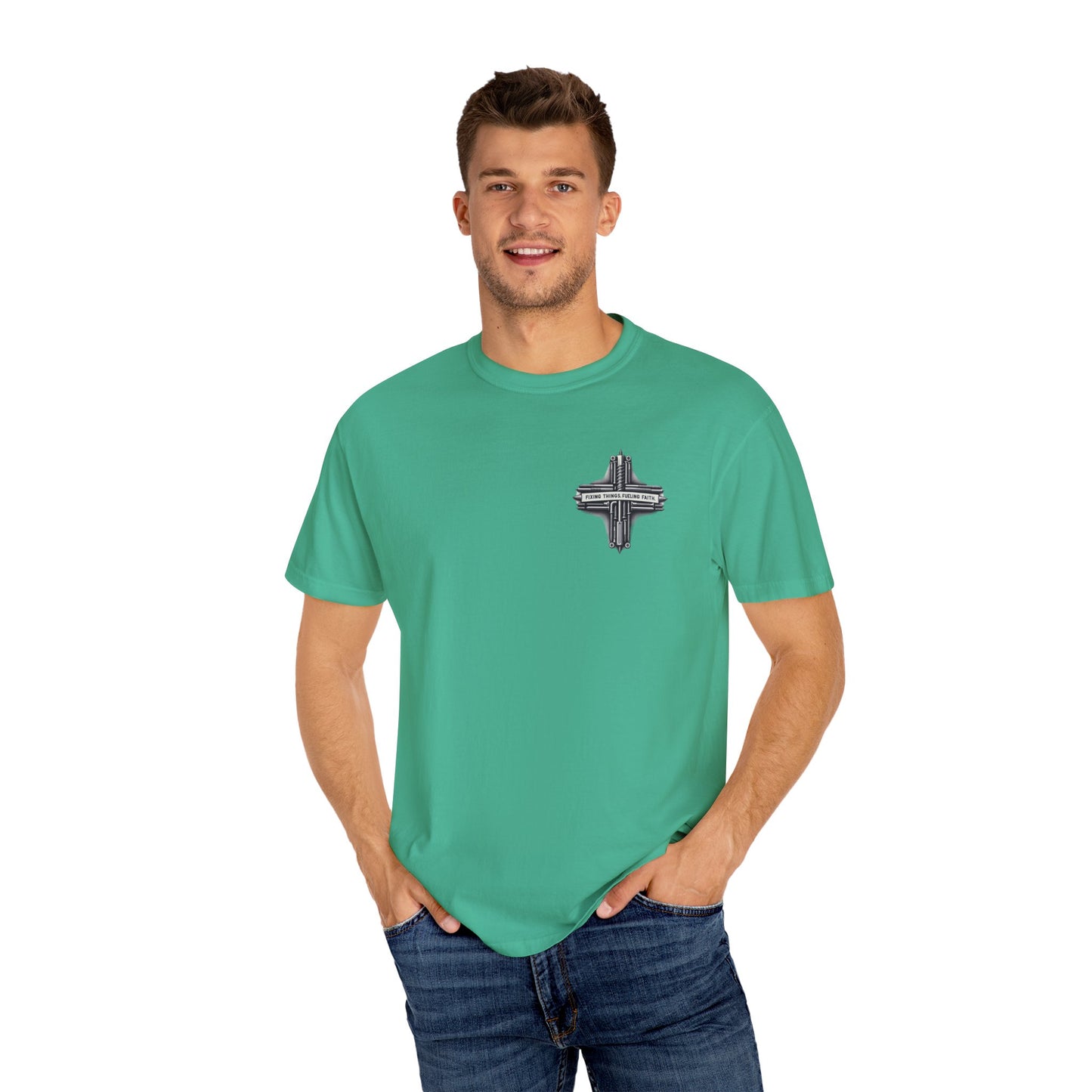 Faith-Inspired Unisex T-Shirt | Fixing Things Fueling Faith | Inspirational Gift for Believers | Casual Wear, Church Events, Everyday Style