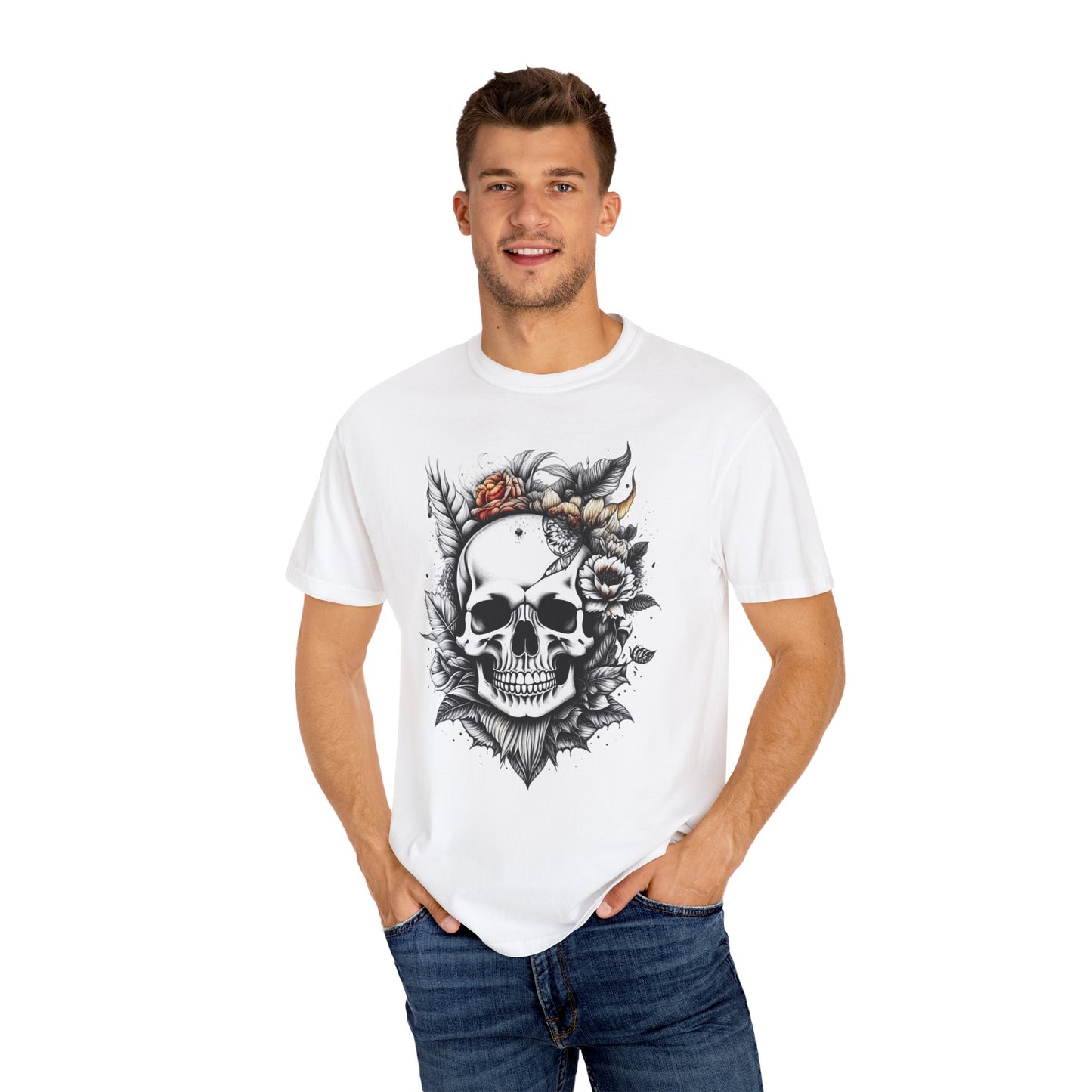 Unisex Skull Floral T-Shirt - Edgy Graphic Tee for Everyday Wear