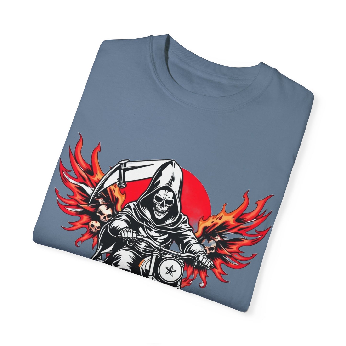 Unisex Motorcycle Grim Reaper T-Shirt - Bold Graphic Tee for Bikers and Rebels