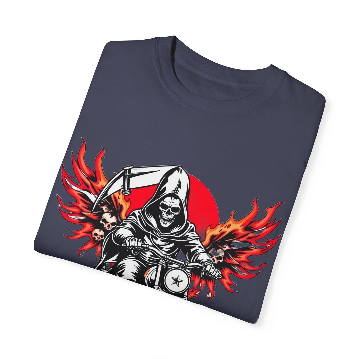 Unisex Motorcycle Grim Reaper T-Shirt - Bold Graphic Tee for Bikers and Rebels