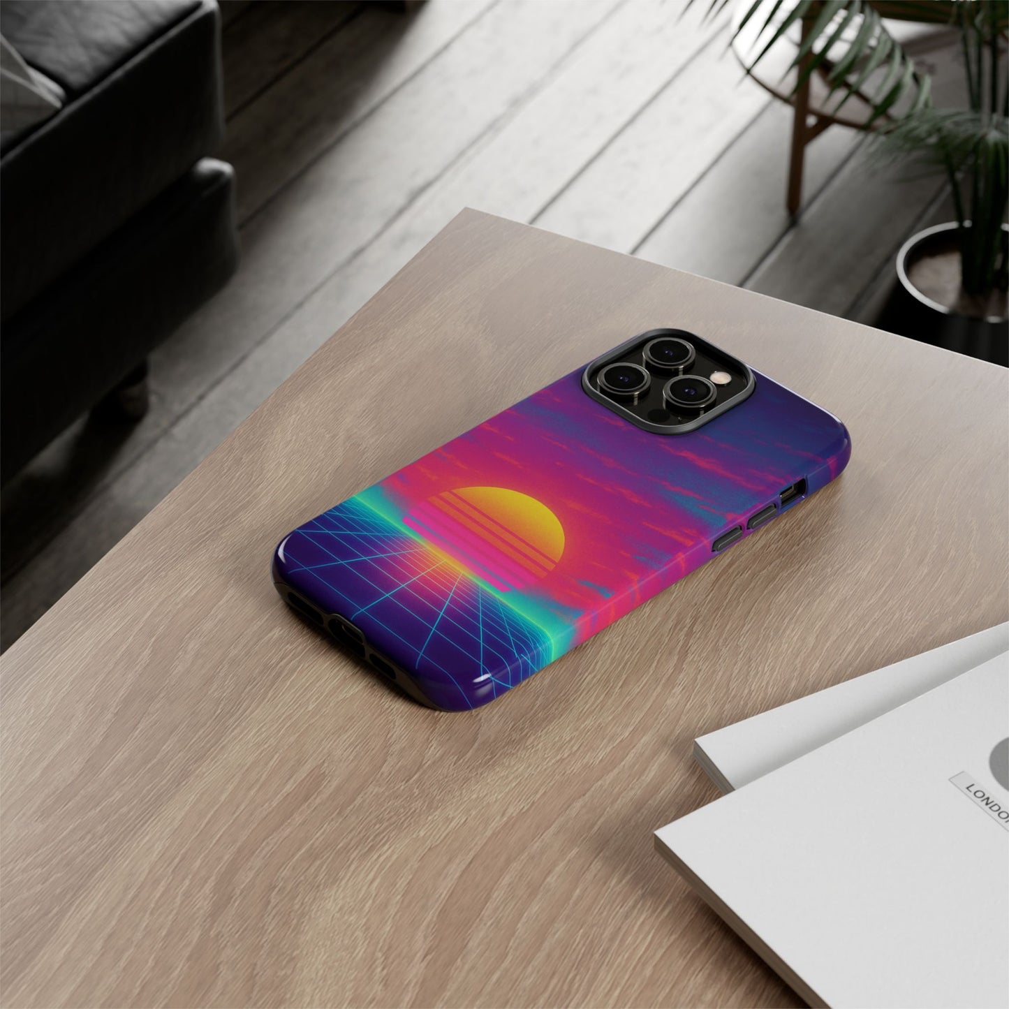 Retro Sunset Tough Phone Case - Vibrant 80s Aesthetic