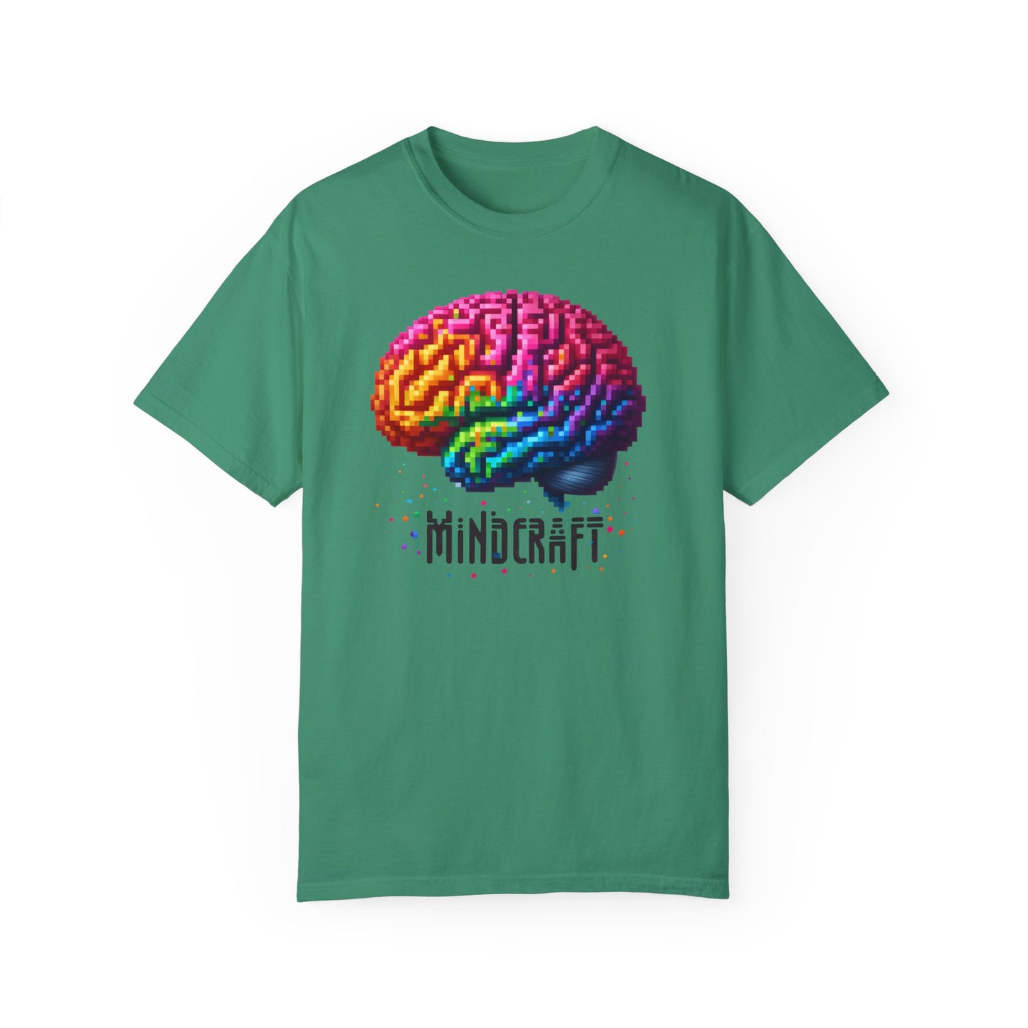 Mindcraft Brain Unisex Garment-Dyed T-Shirt | Colorful Pixel Art Tee