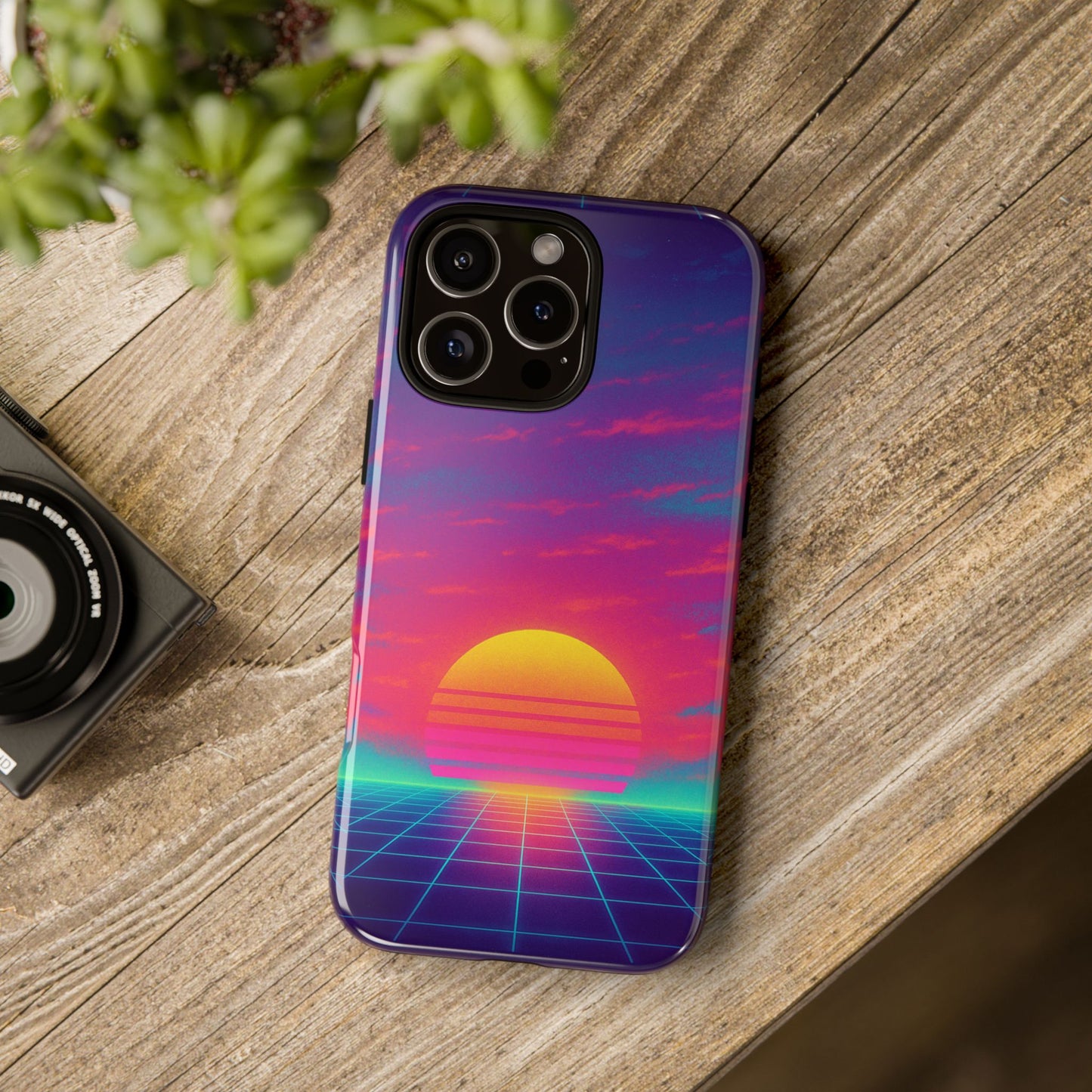Retro Sunset Tough Phone Case - Vibrant 80s Aesthetic