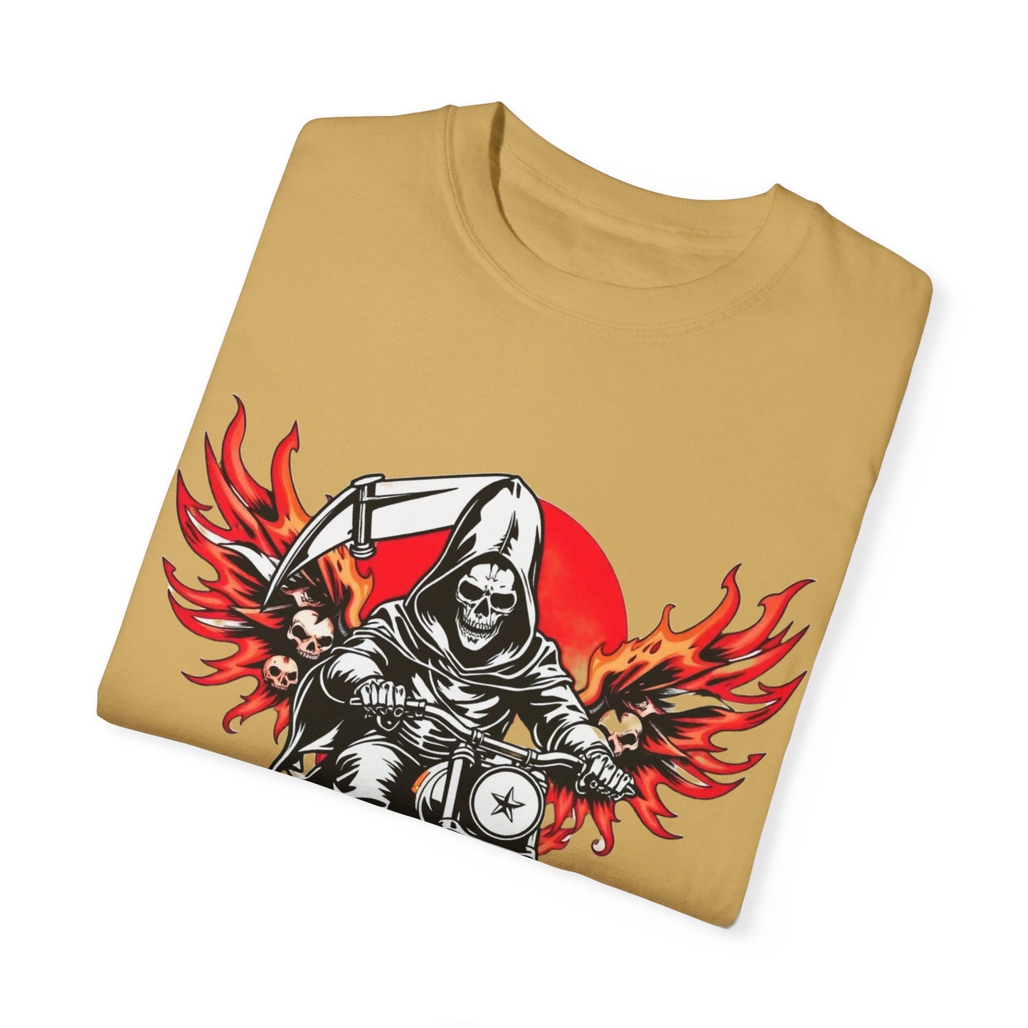 Unisex Motorcycle Grim Reaper T-Shirt - Bold Graphic Tee for Bikers and Rebels
