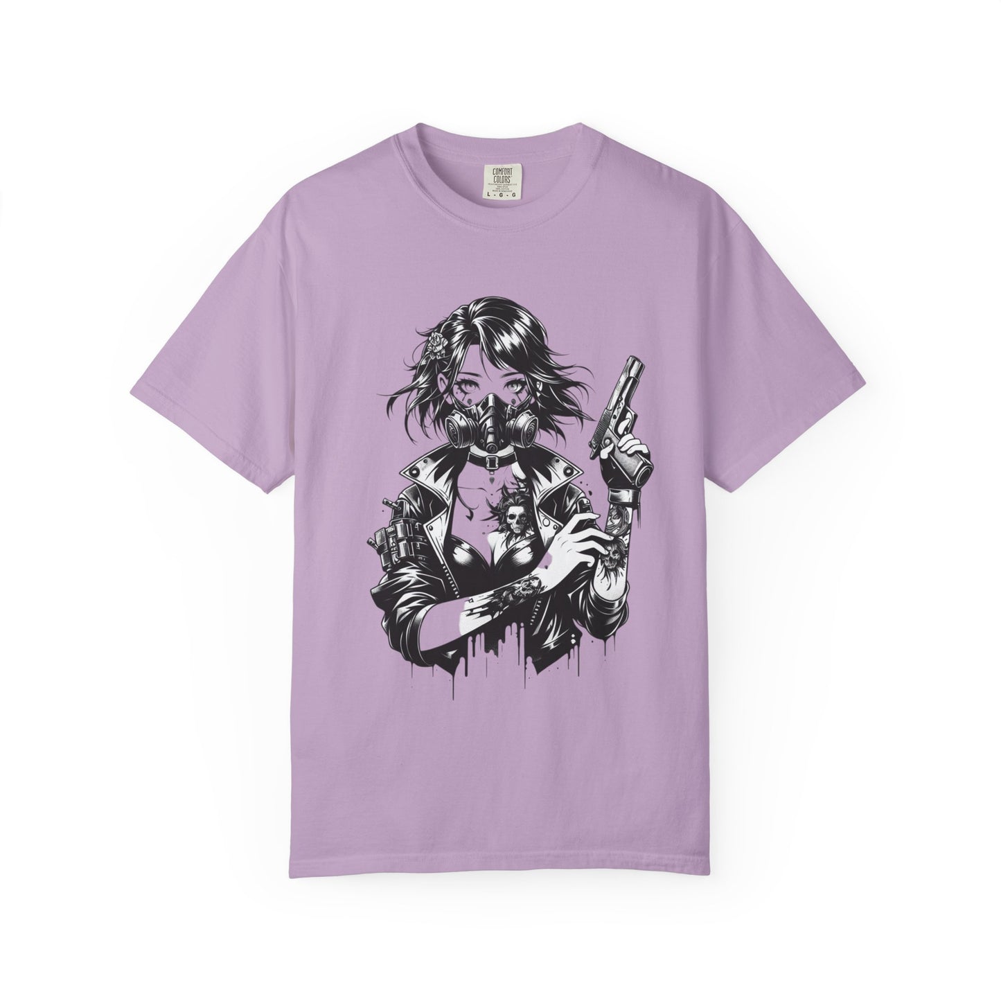 Edgy Graphic T-Shirt - Rebel Woman with Gun Design