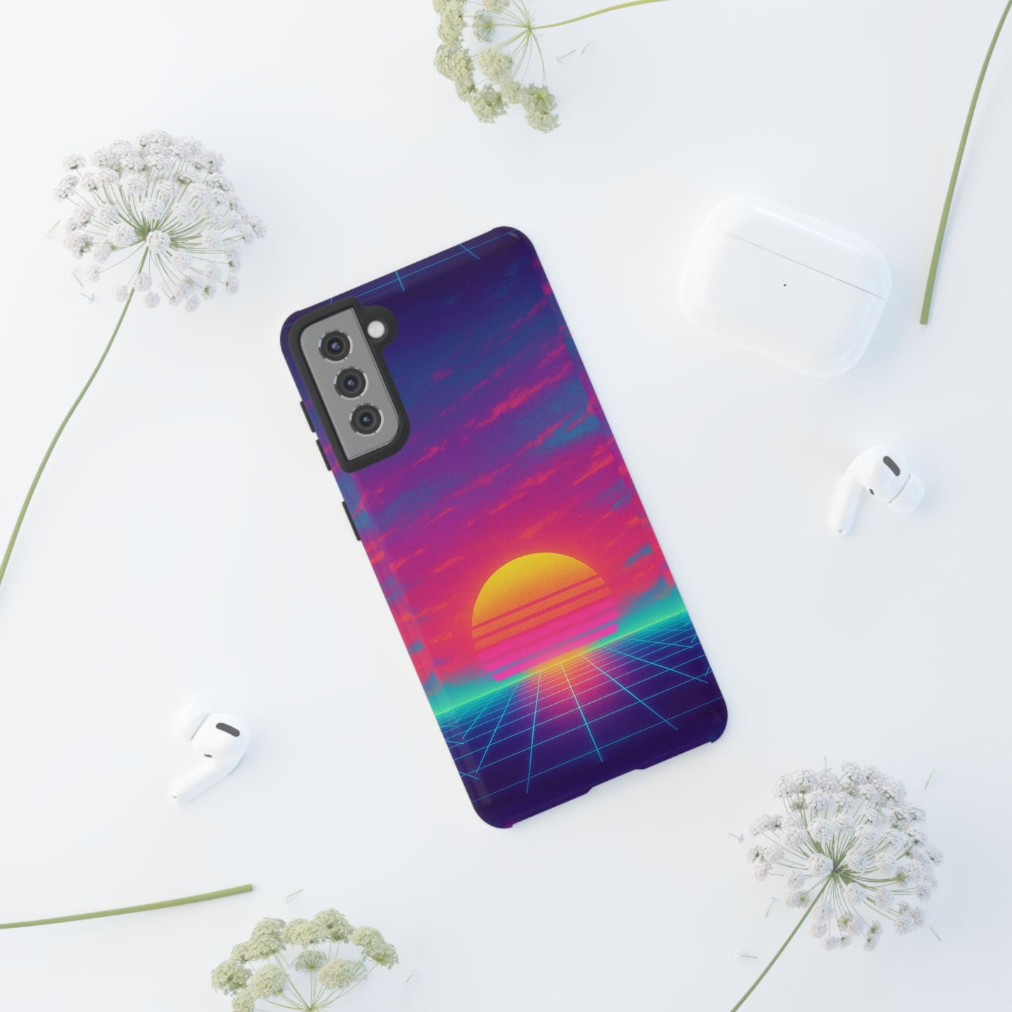 Retro Sunset Tough Phone Case - Vibrant 80s Aesthetic