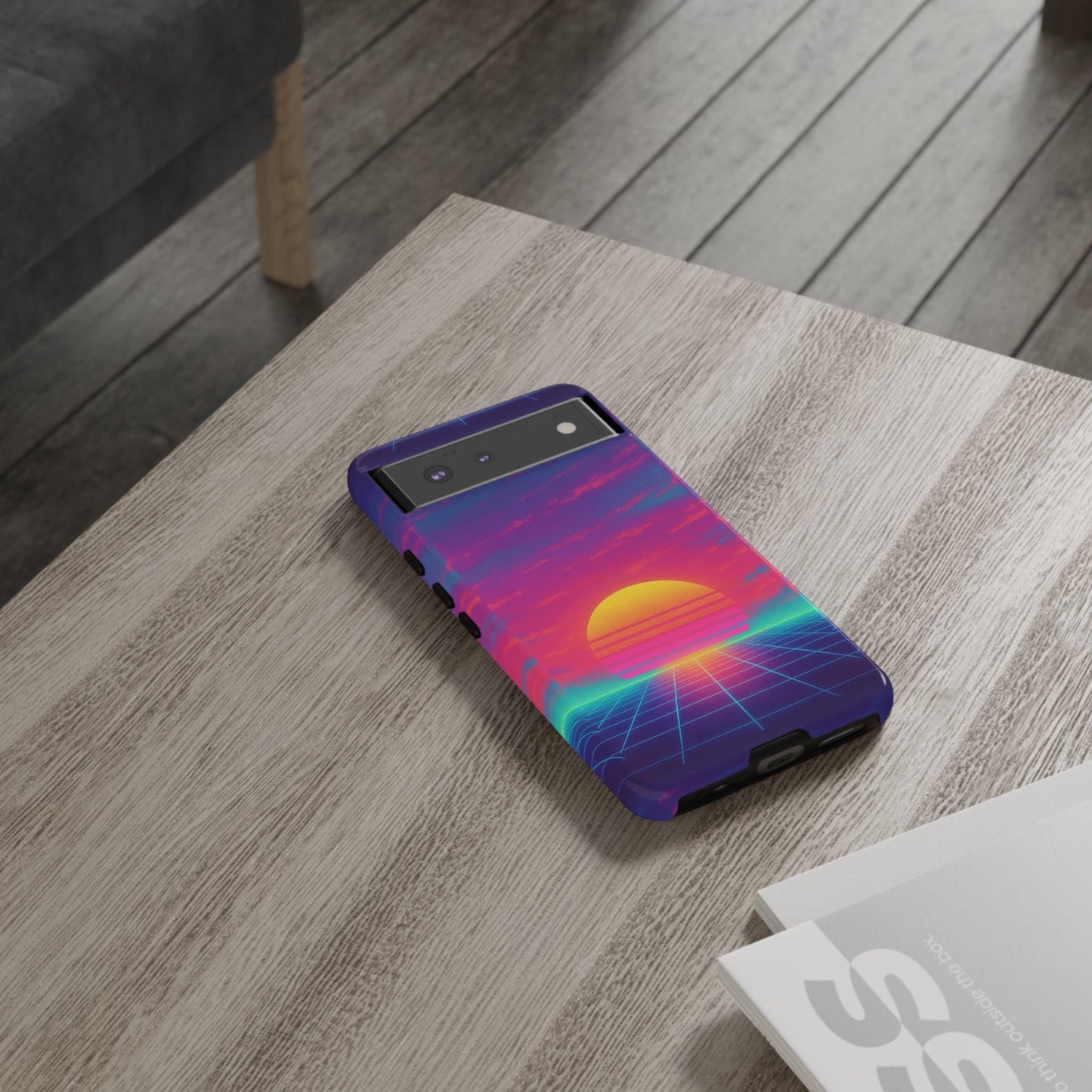 Retro Sunset Tough Phone Case - Vibrant 80s Aesthetic