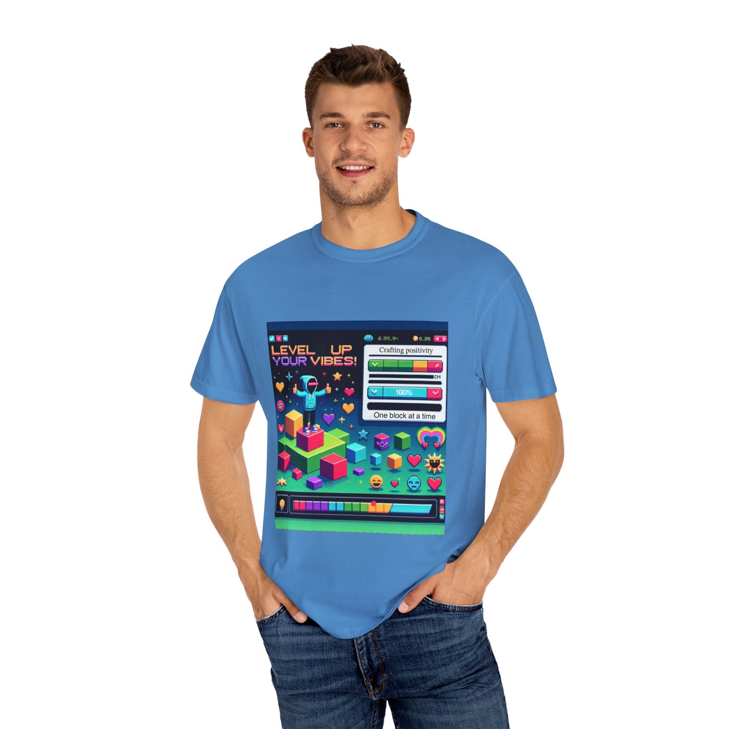 Level Up Your Vibes T-Shirt | Unisex Garment-Dyed Tee for Gamers & Positivity Enthusiasts