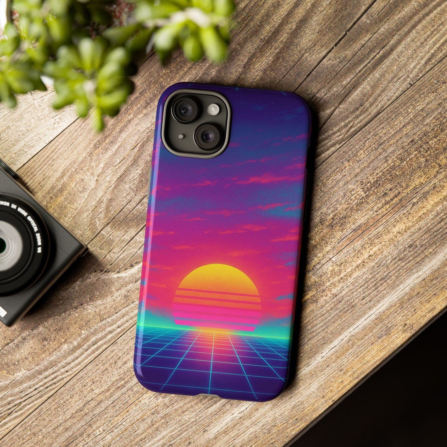 Retro Sunset Tough Phone Case - Vibrant 80s Aesthetic