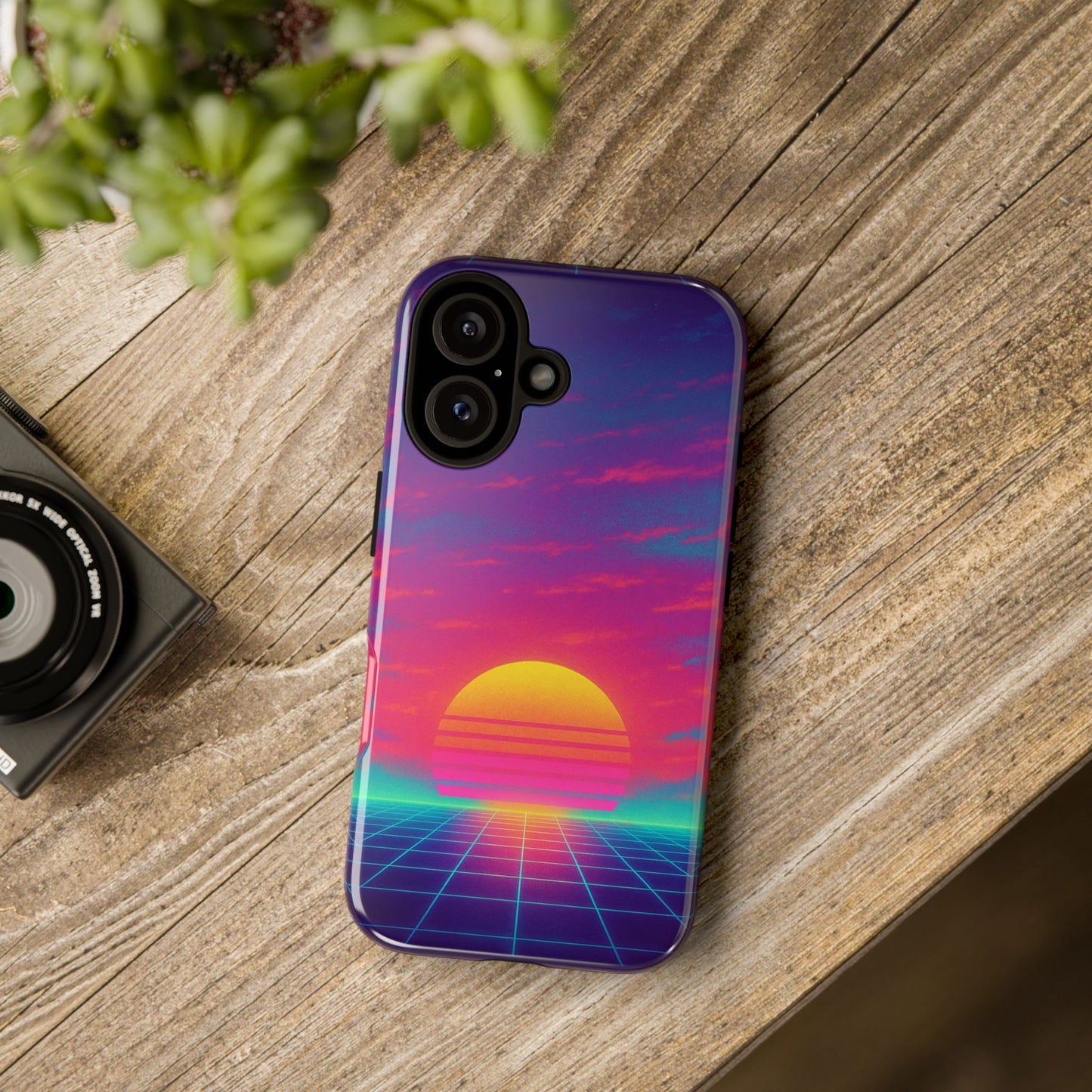 Retro Sunset Tough Phone Case - Vibrant 80s Aesthetic