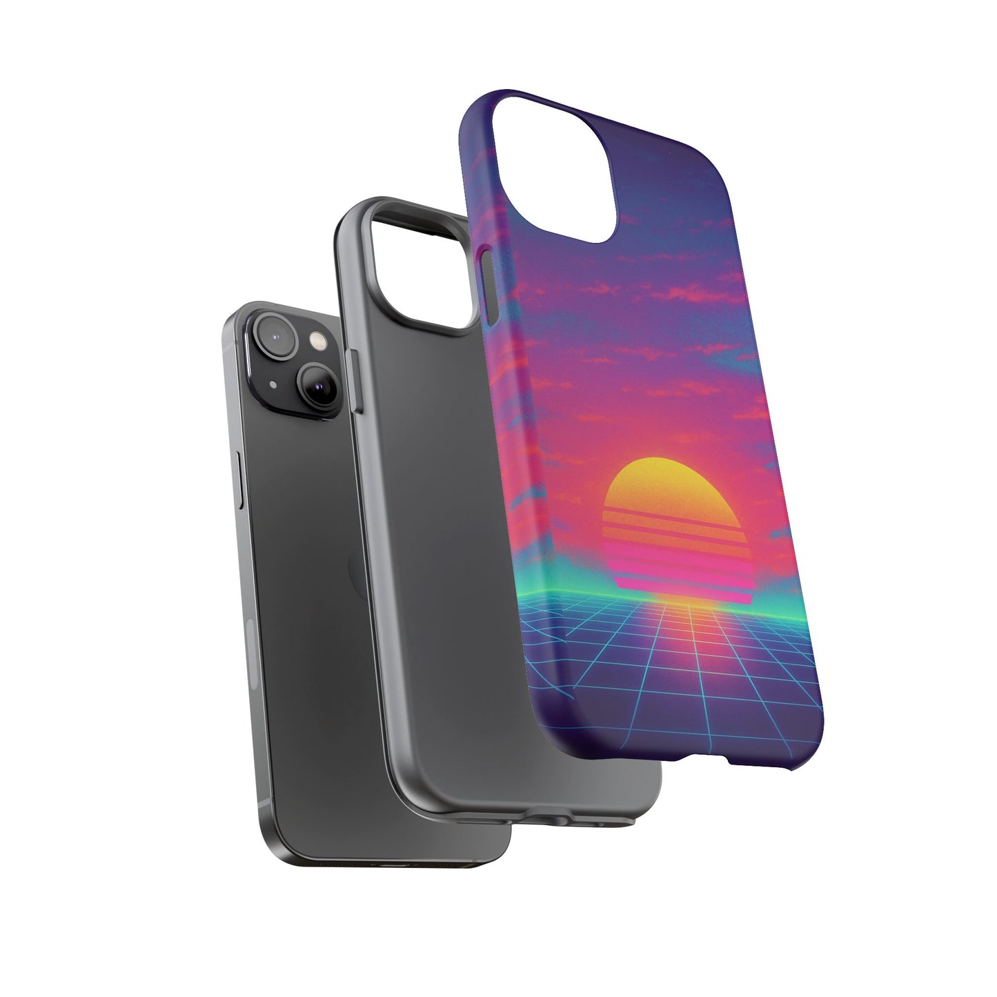 Retro Sunset Tough Phone Case - Vibrant 80s Aesthetic