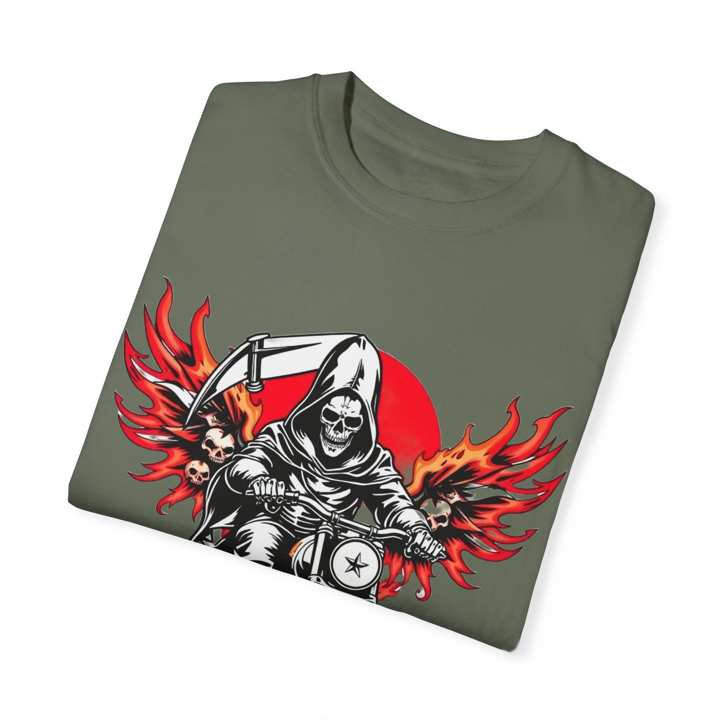 Unisex Motorcycle Grim Reaper T-Shirt - Bold Graphic Tee for Bikers and Rebels