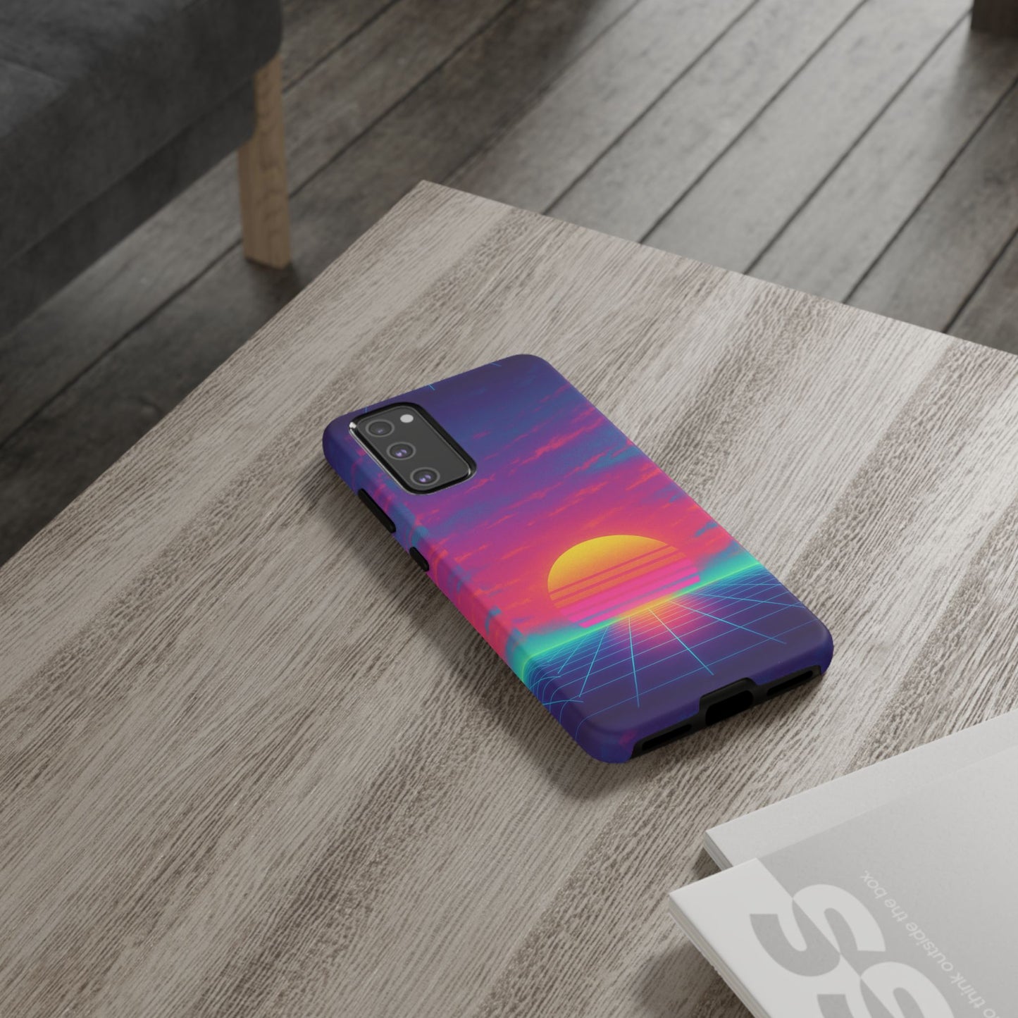 Retro Sunset Tough Phone Case - Vibrant 80s Aesthetic