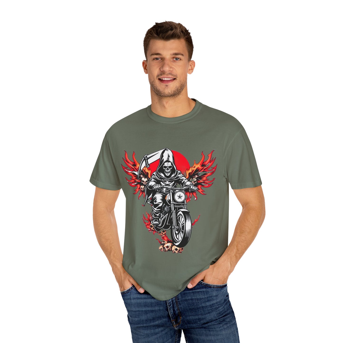 Unisex Motorcycle Grim Reaper T-Shirt - Bold Graphic Tee for Bikers and Rebels