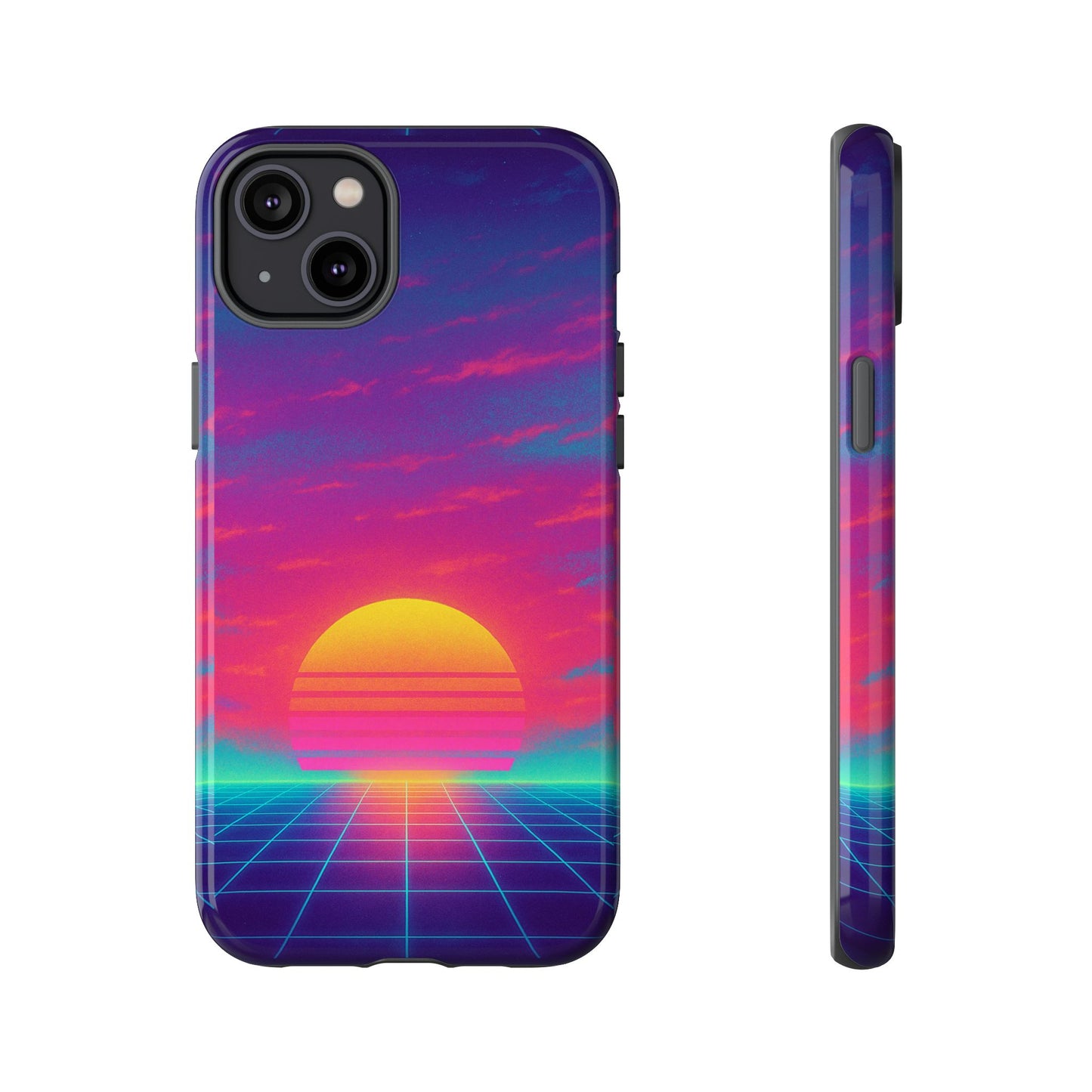 Retro Sunset Tough Phone Case - Vibrant 80s Aesthetic