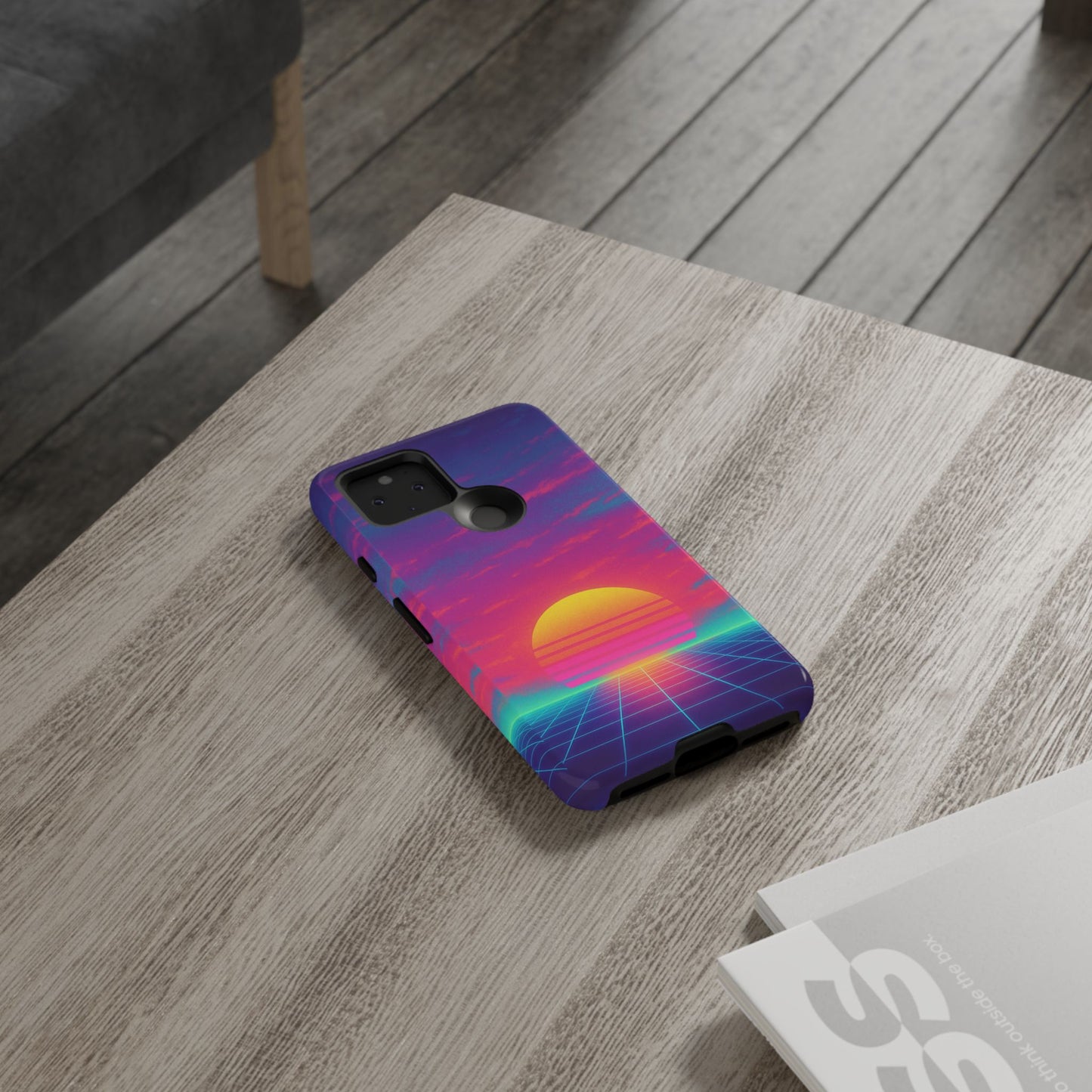 Retro Sunset Tough Phone Case - Vibrant 80s Aesthetic