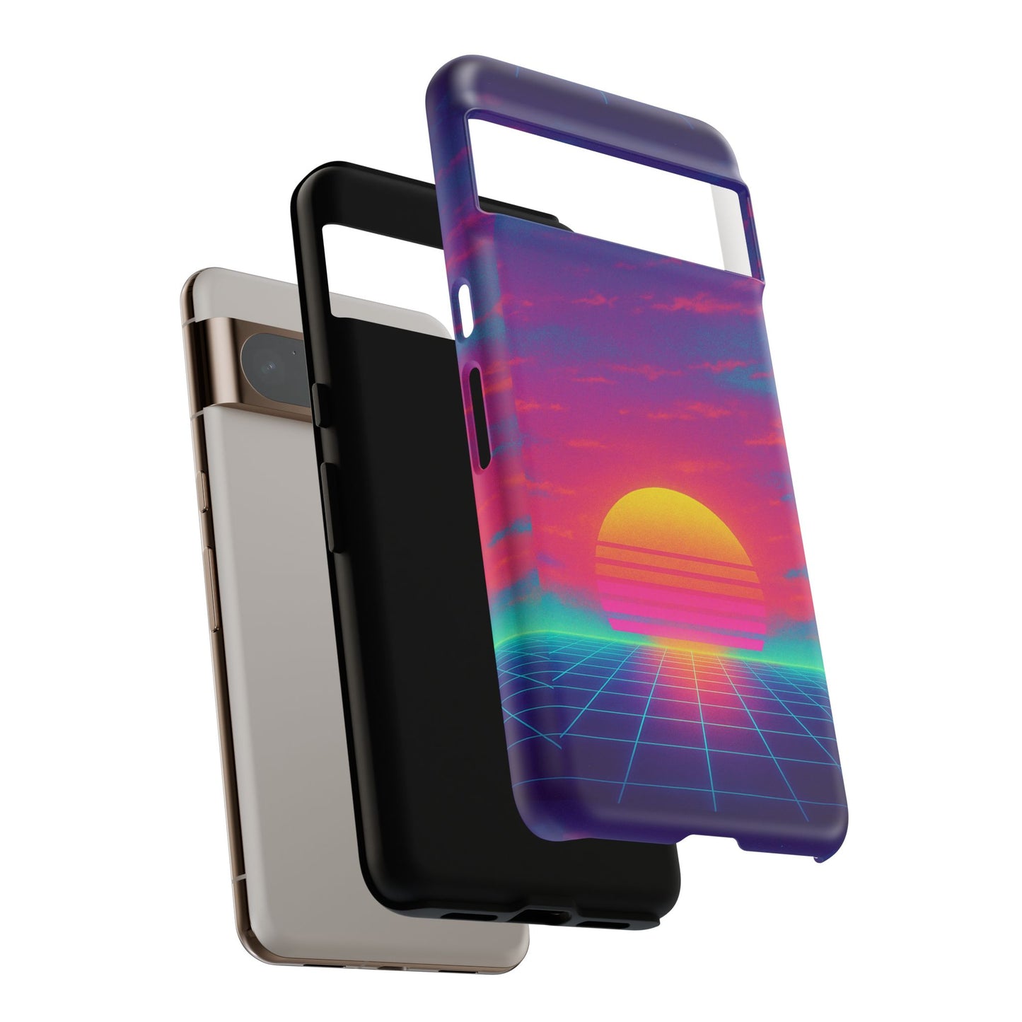 Retro Sunset Tough Phone Case - Vibrant 80s Aesthetic