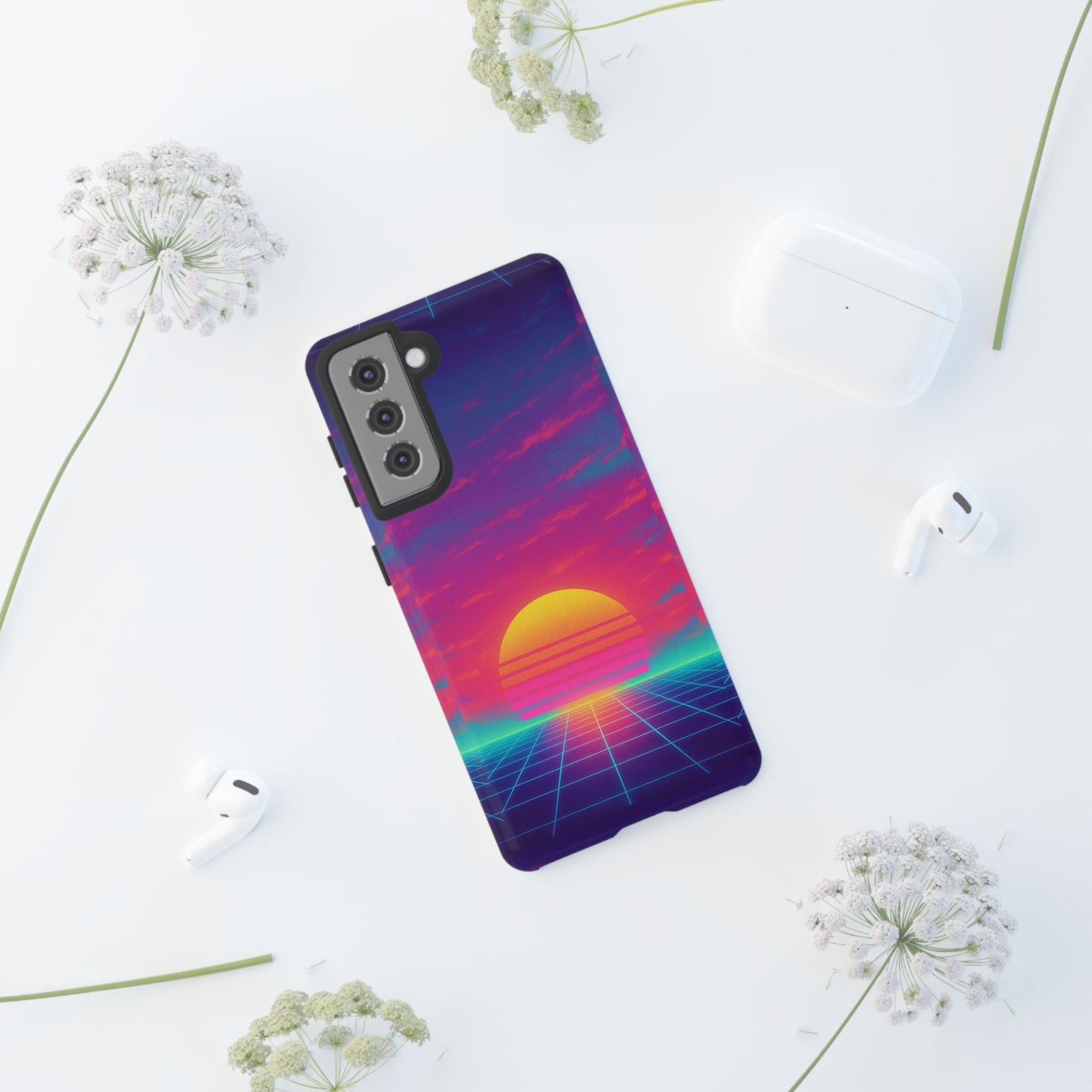 Retro Sunset Tough Phone Case - Vibrant 80s Aesthetic